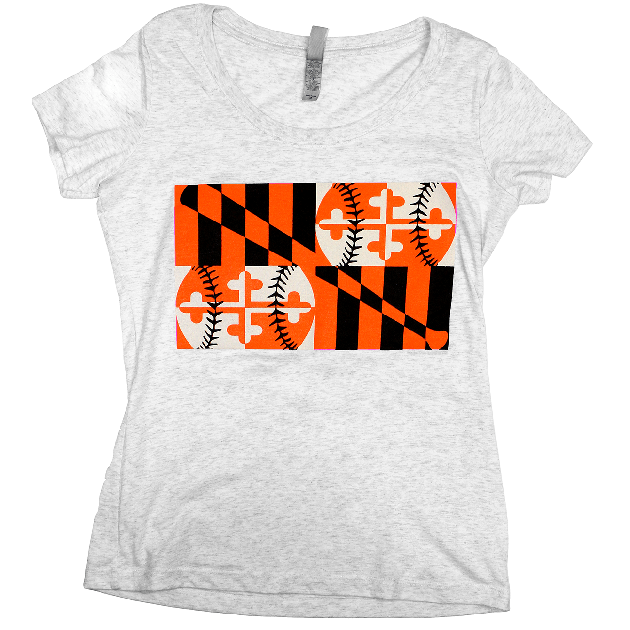 Orange & Black Baseball Flag (Heather White) / Ladies Scoop Neck Shirt - Route One Apparel