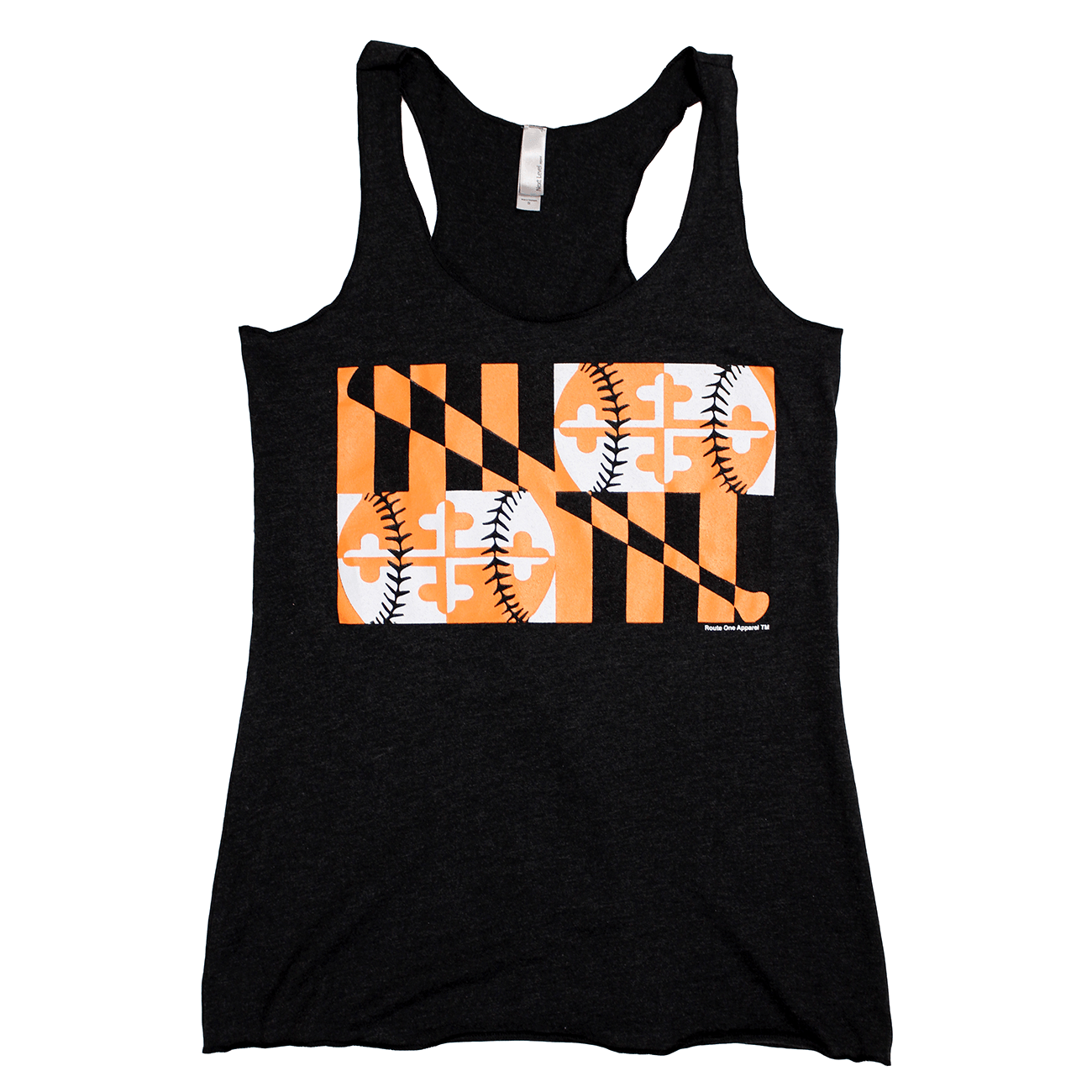 Orange & Black Baseball Flag (Black) / Ladies Racerback Tank - Route One Apparel