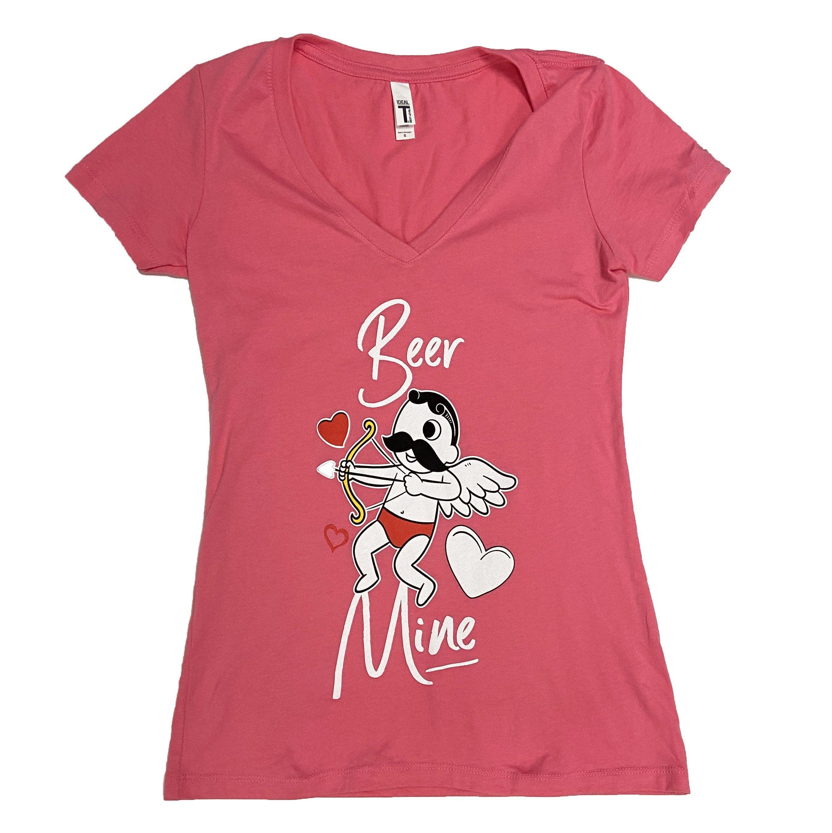 Beer Mine Boh Cupid (Pink) / Ladies V-Neck Shirt - Route One Apparel
