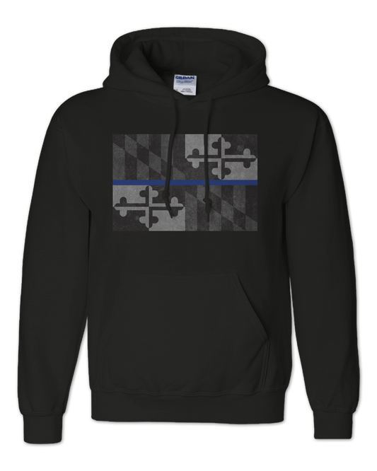 Maryland Flag Blue Line (Black) / Hoodie - Route One Apparel
