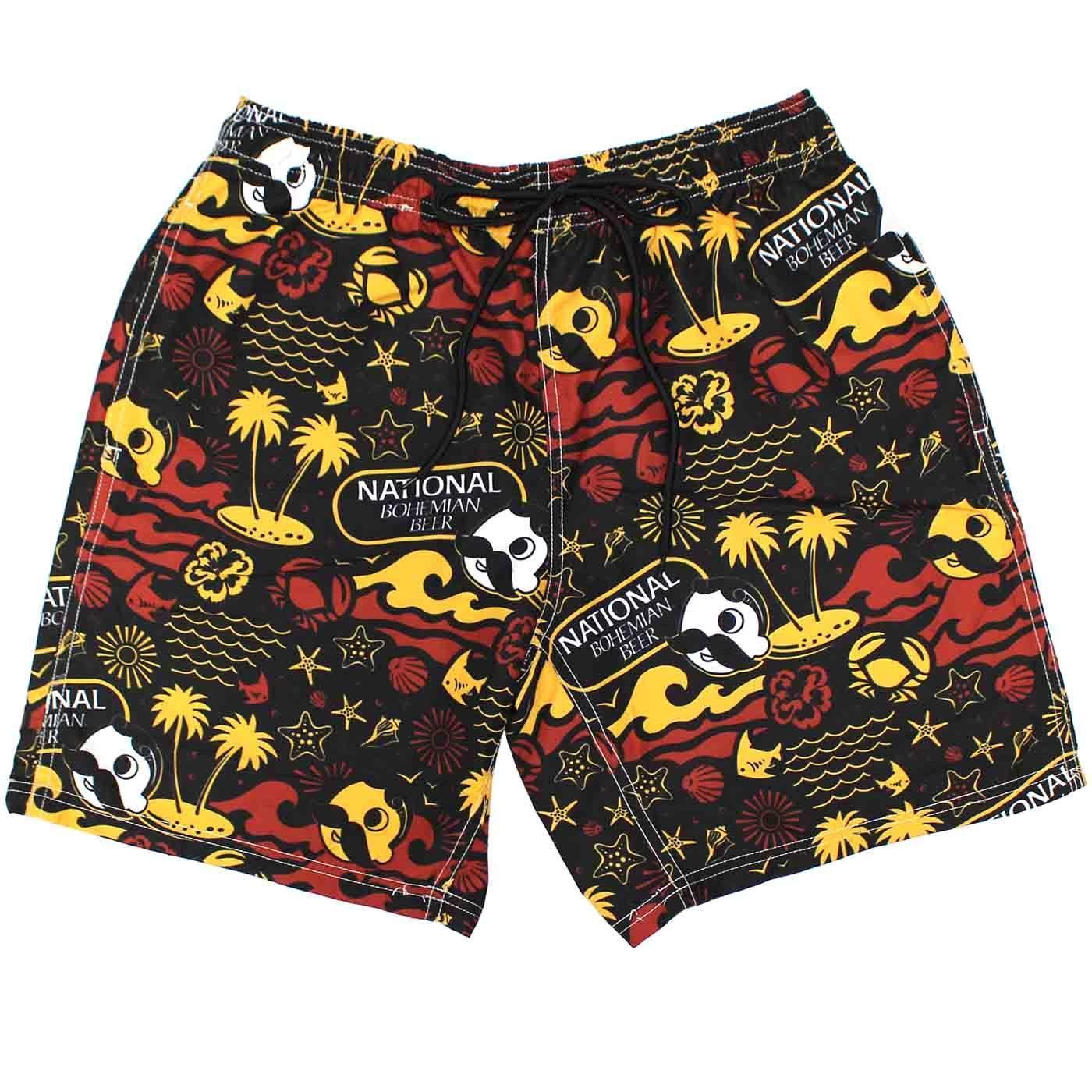 Natty Boh Beach Red & Gold (Black) / Drawstring Walking Shorts - Route One Apparel