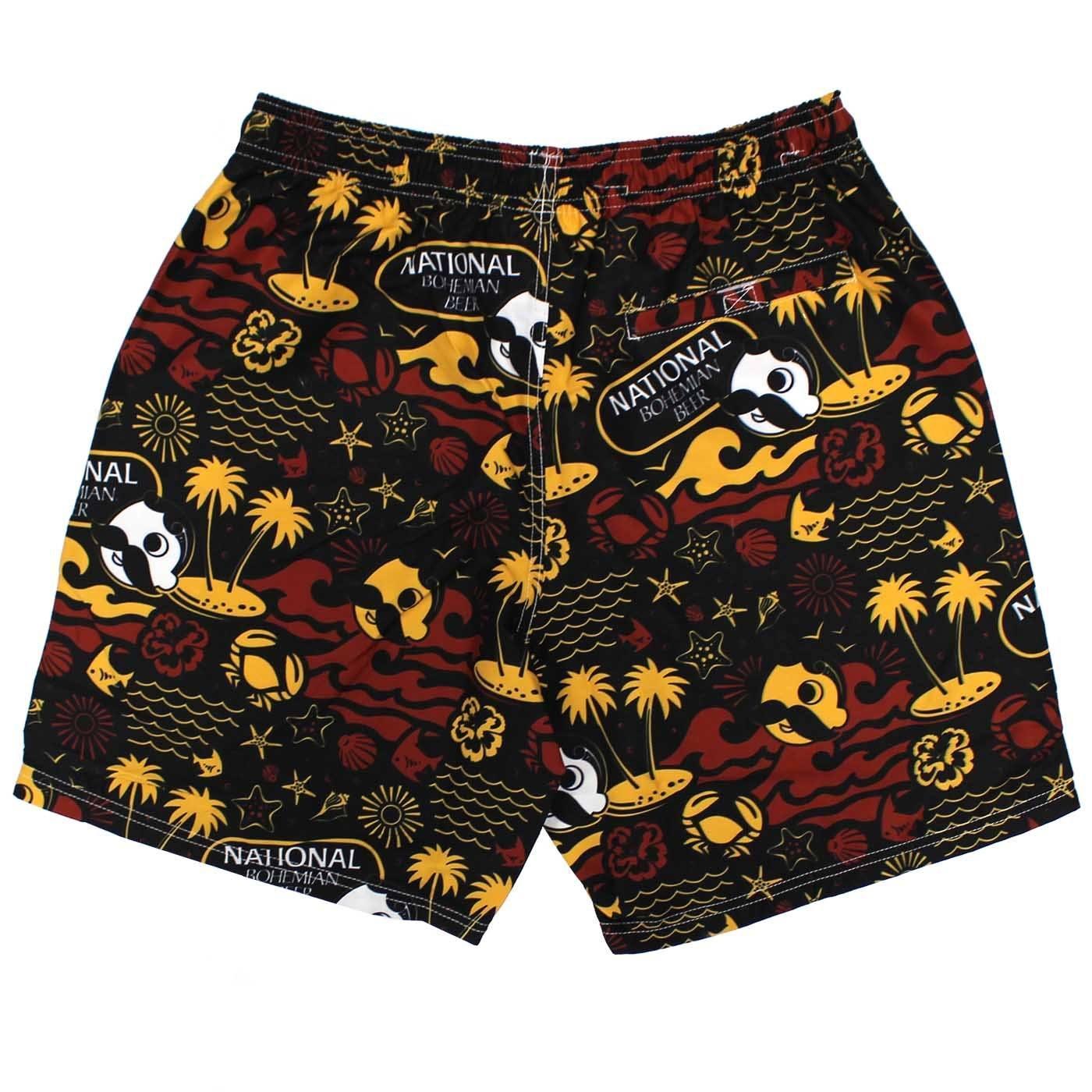 Natty Boh Beach Red & Gold (Black) / Drawstring Walking Shorts - Route One Apparel