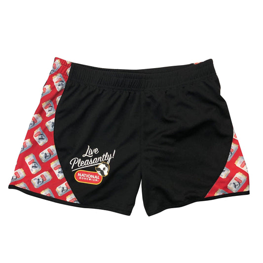 Natty Boh Can Pattern Sides (Black) / Running Shorts (Women) - Route One Apparel