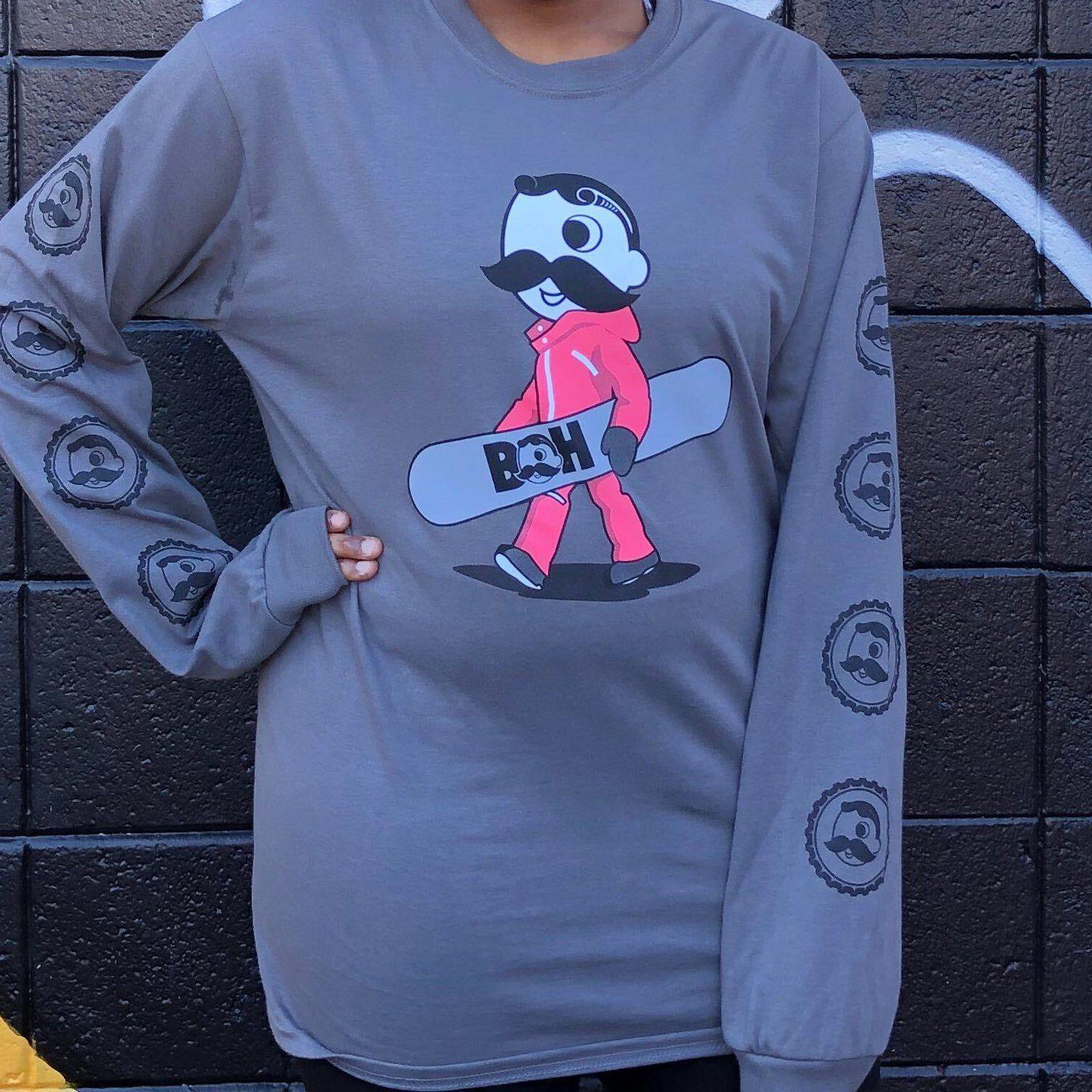 Snowboarder Boh with Bottle Cap Sleeves (Charcoal) / Long Sleeve Shirt - Route One Apparel