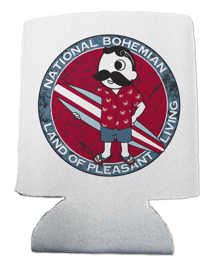 Retro National Bohemian Surfer Dude (White) / Can Cooler - Route One Apparel