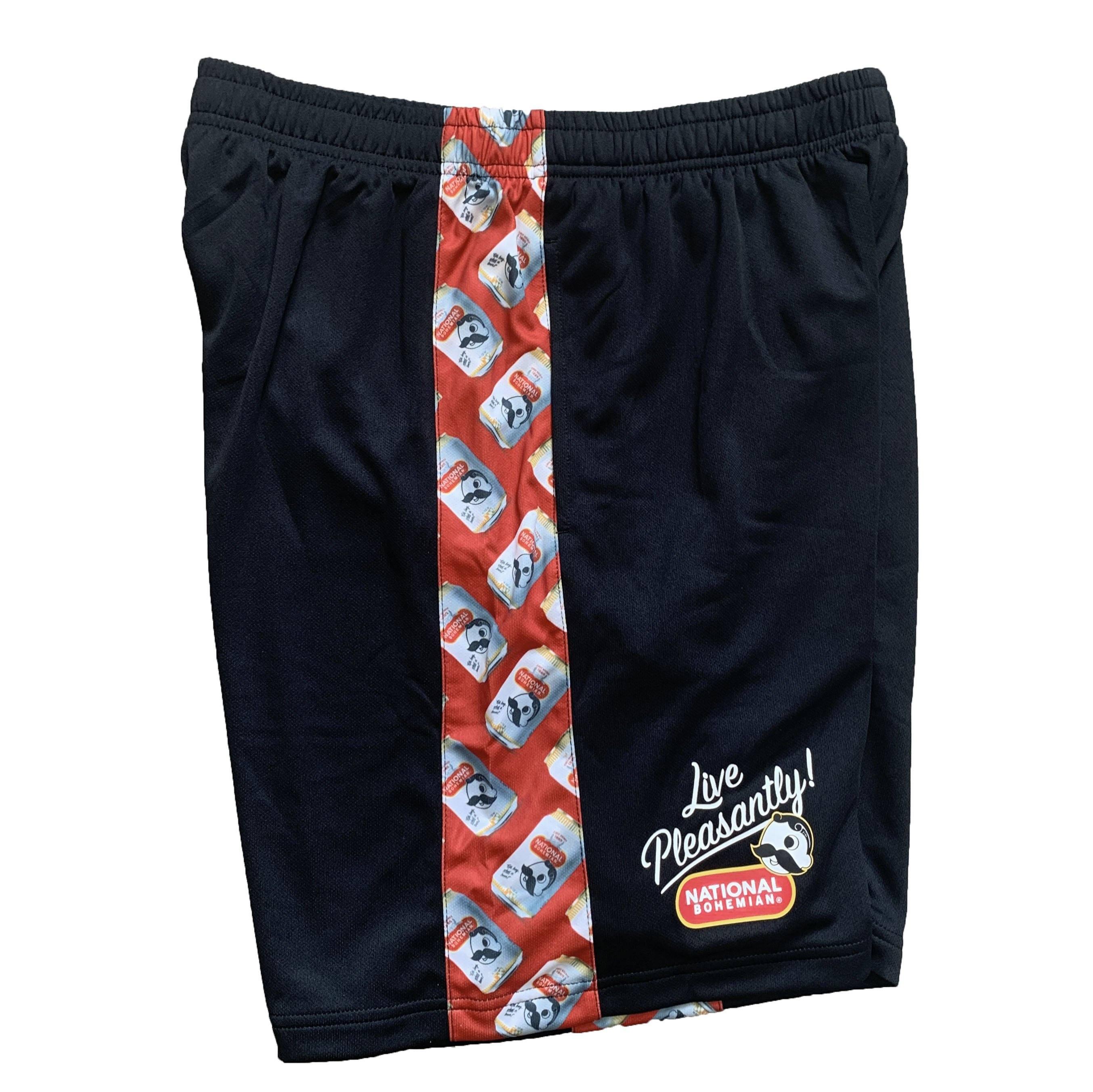 Natty Boh Can Pattern Sides (Black) / Running Shorts (Men) - Route One Apparel