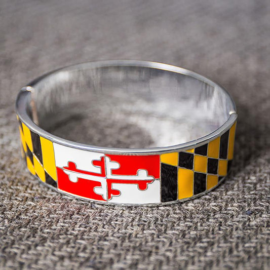 Maryland Flag Bracelet (Silver) / Enamel Bangle Bracelet - Route One Apparel