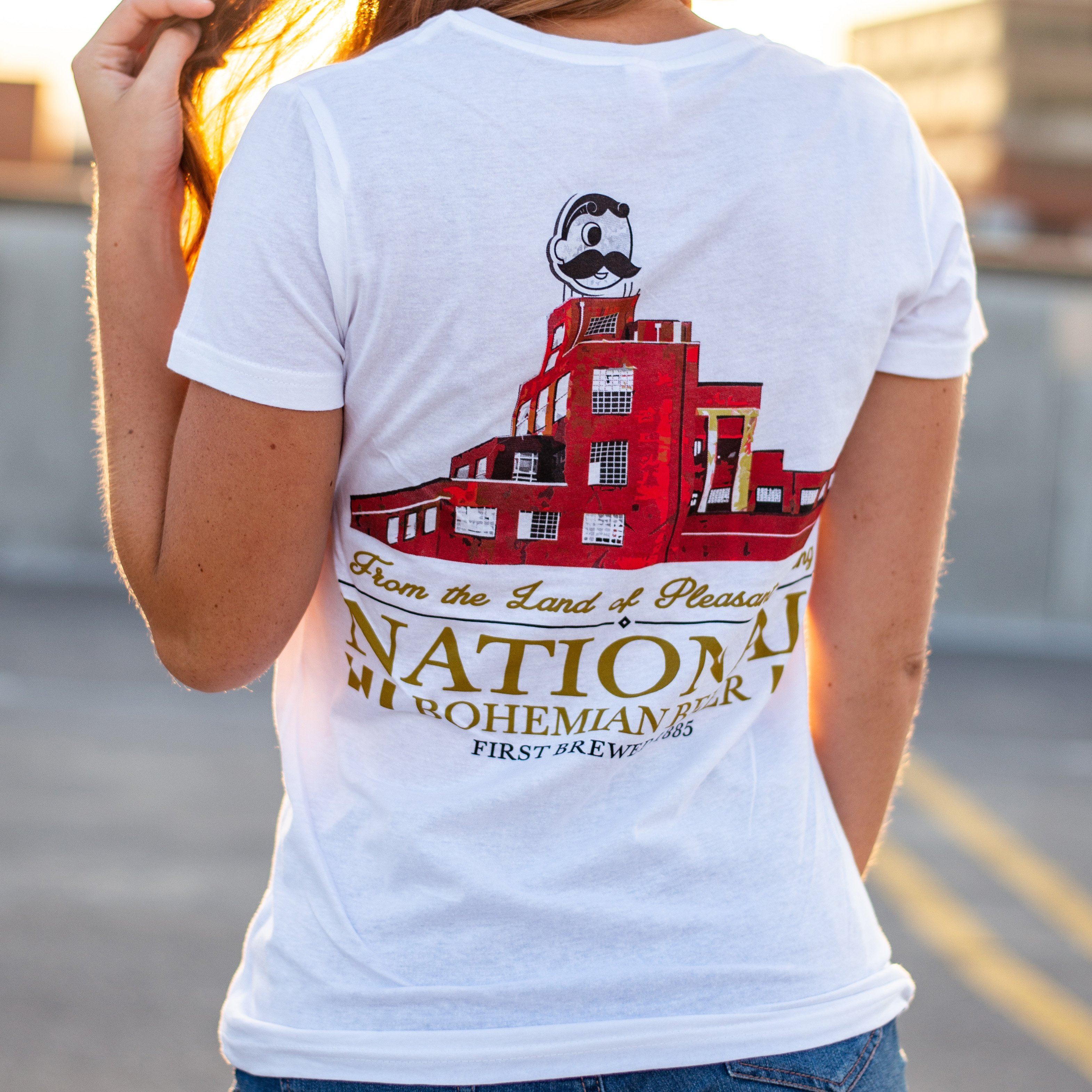 Brewer's Hill - National Bohemian Beer (White) / Ladies V-Neck Shirt - Route One Apparel