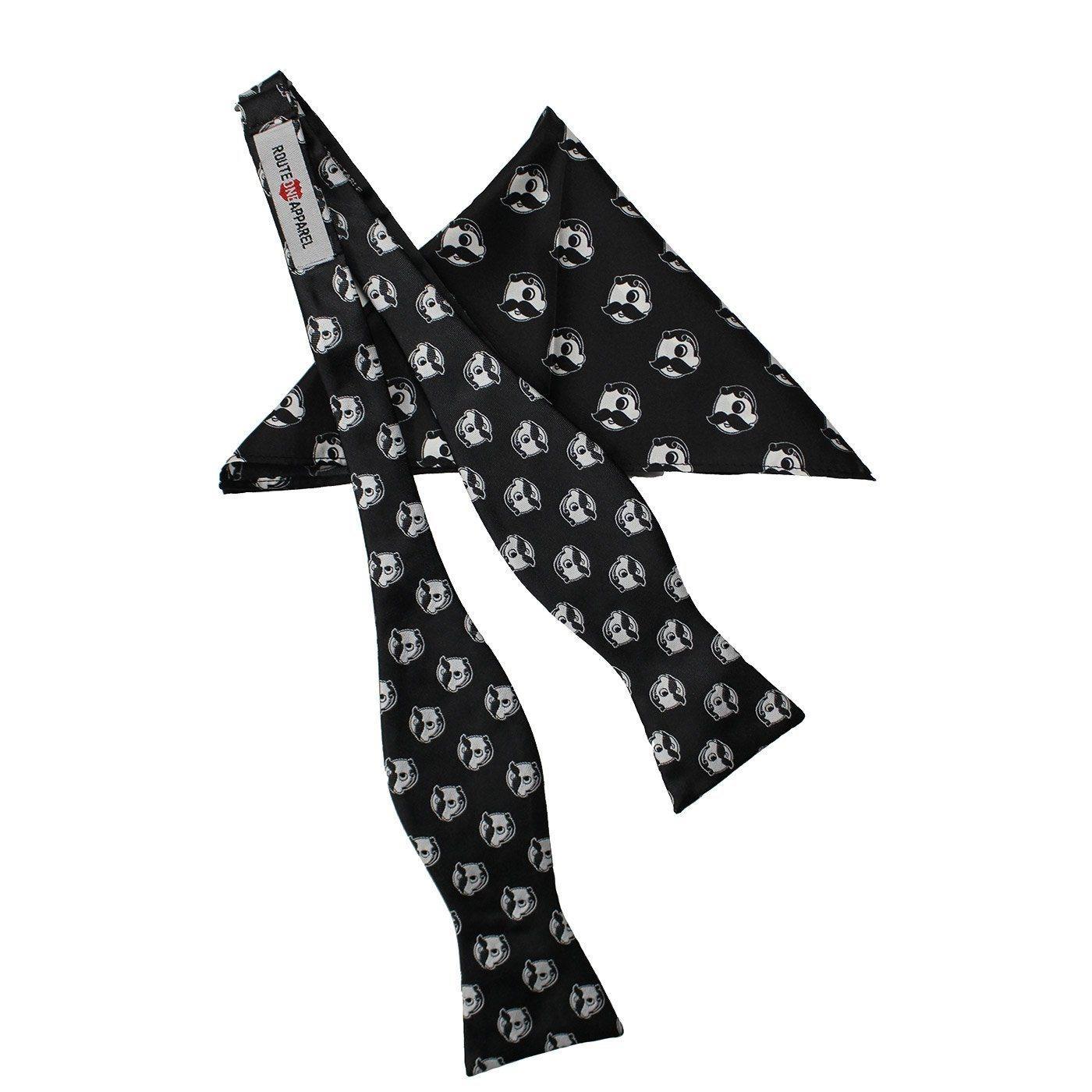 Embroidered Natty Boh Logo Pattern (Black) / Self-Tie Bowtie + Pocket Square *BUNDLE* - Route One Apparel