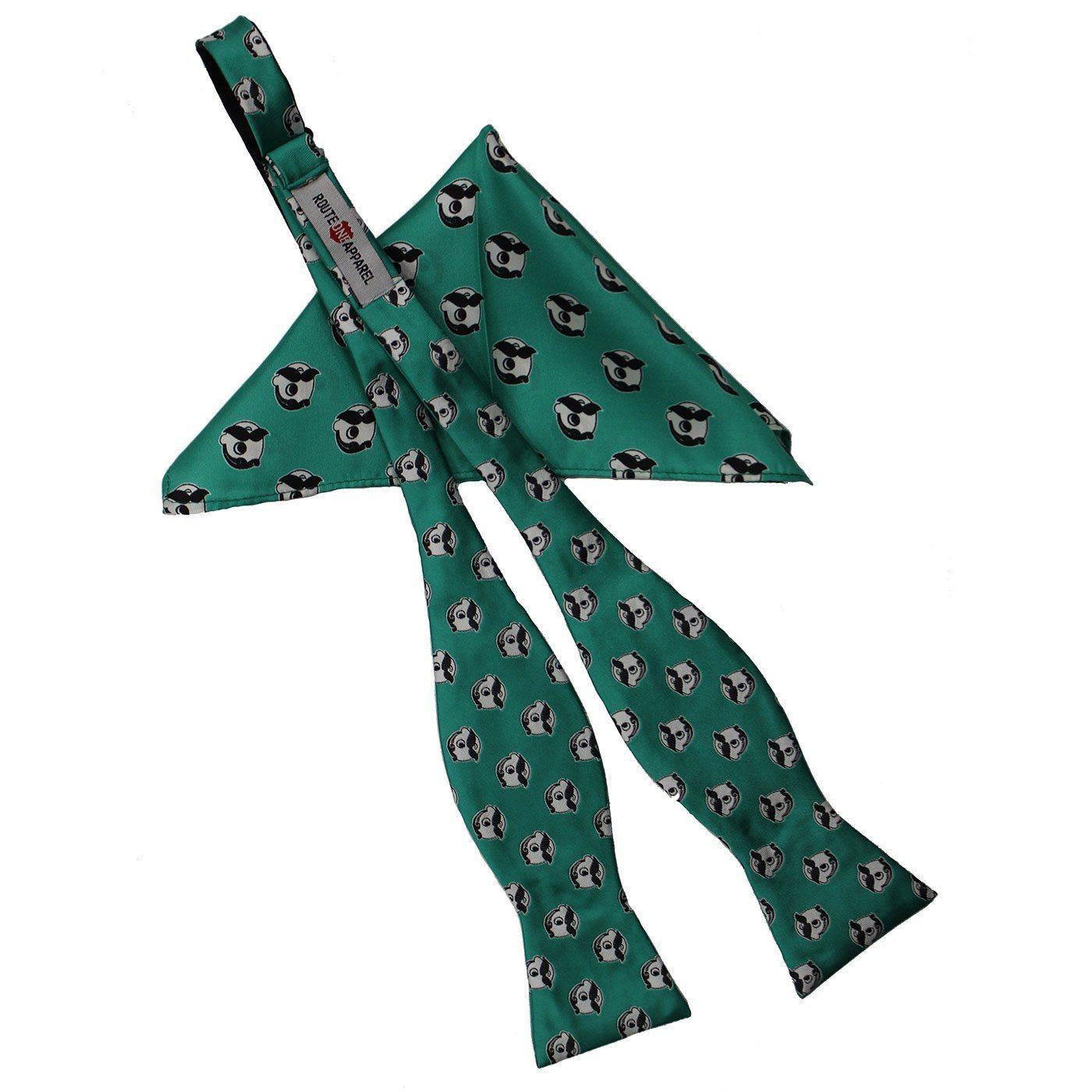 Embroidered Natty Boh Logo Pattern (Green) / Self-Tie Bowtie + Pocket Square *BUNDLE* - Route One Apparel