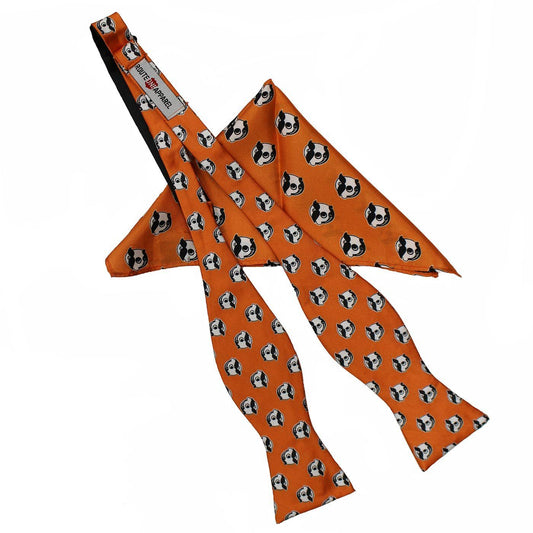Embroidered Natty Boh Logo Pattern (Orange) / Self-Tie Bowtie + Pocket Square *BUNDLE* - Route One Apparel