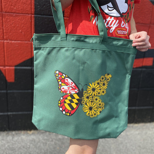 Maryland Flag & Black Eyed Susan Butterfly (Forest Green) / Tote Bag - Route One Apparel