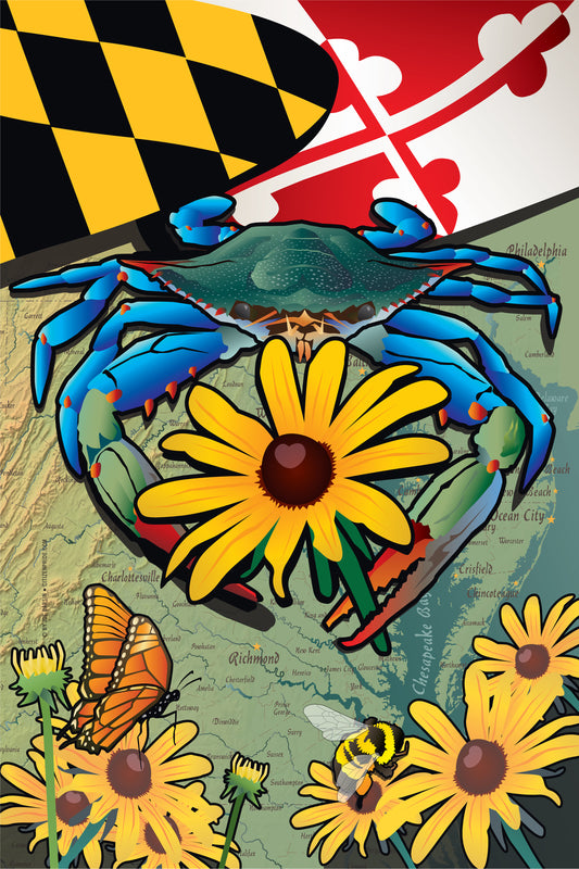 Maryland Blue Crab & Black-Eyed Susan / Garden Flag - Route One Apparel