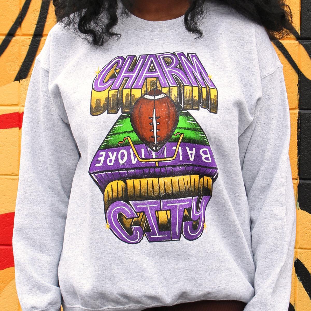 Route One Apparel Charm City End Zone (Ash) / Crew Sweatshirt