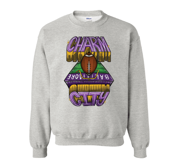 Charm City End Zone Ash Crew Sweatshirt Route One Apparel