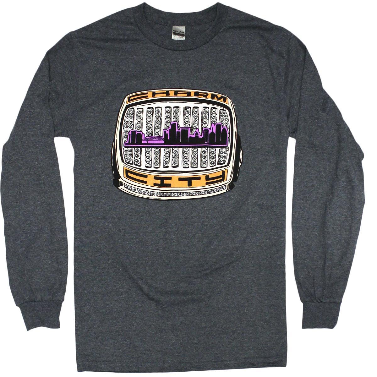 Route One Apparel Charm City Super Bowl Ring (Dark Heather) / Long Sleeve Shirt Grey