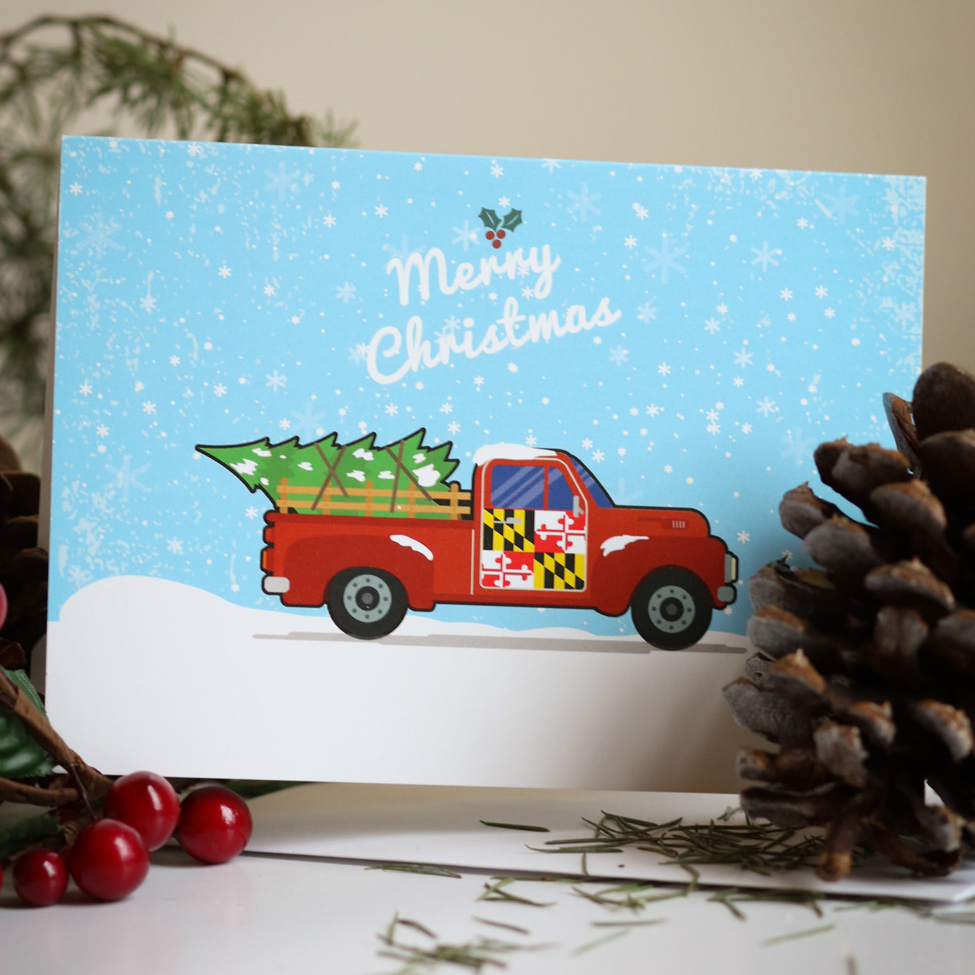 Merry Christmas Truck (Blue) / Christmas Card - Route One Apparel