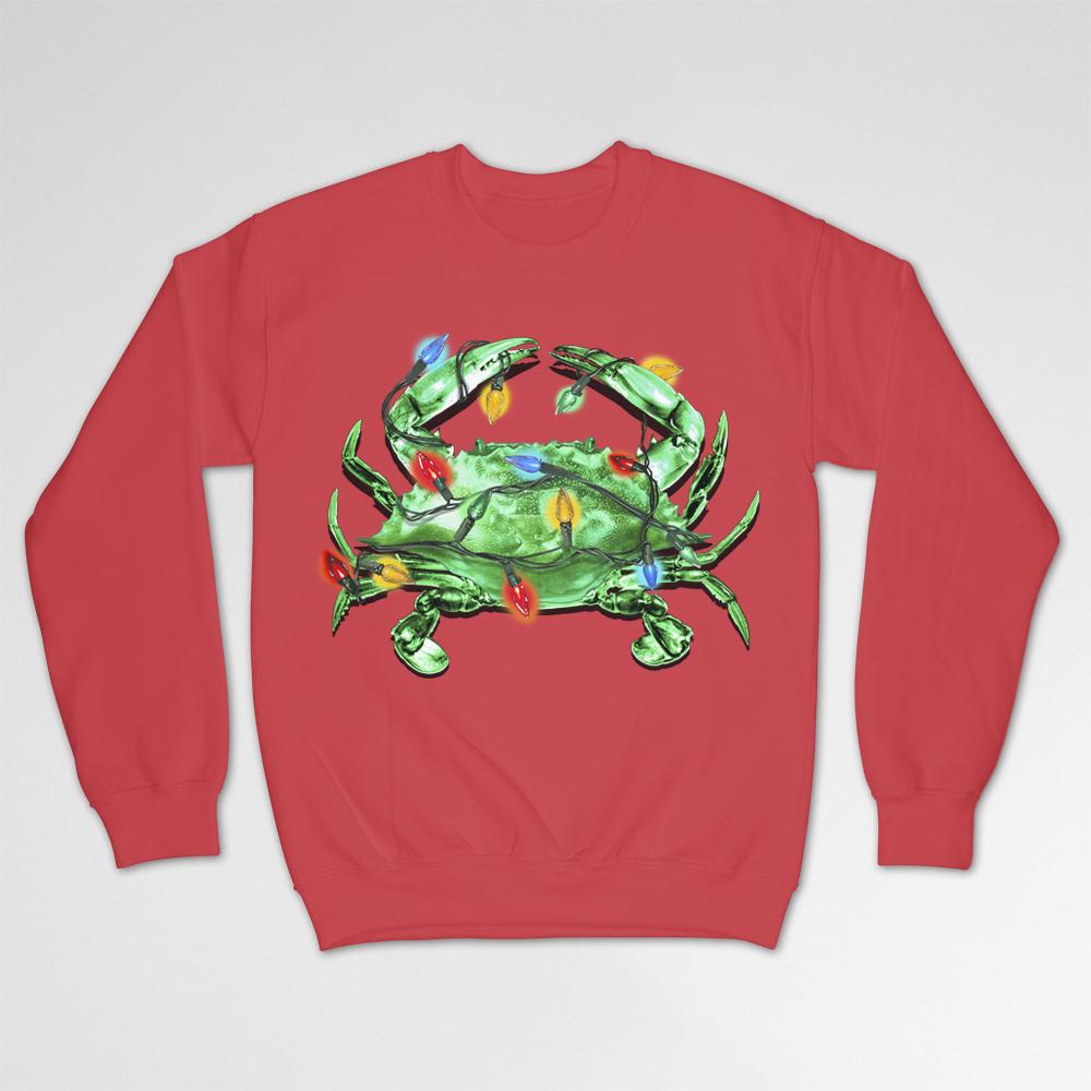 Christmas Lights Crab (Red) / Crew Sweatshirt - Route One Apparel