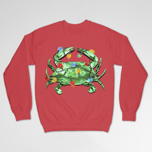 Christmas Lights Crab (Red) / Crew Sweatshirt - Route One Apparel