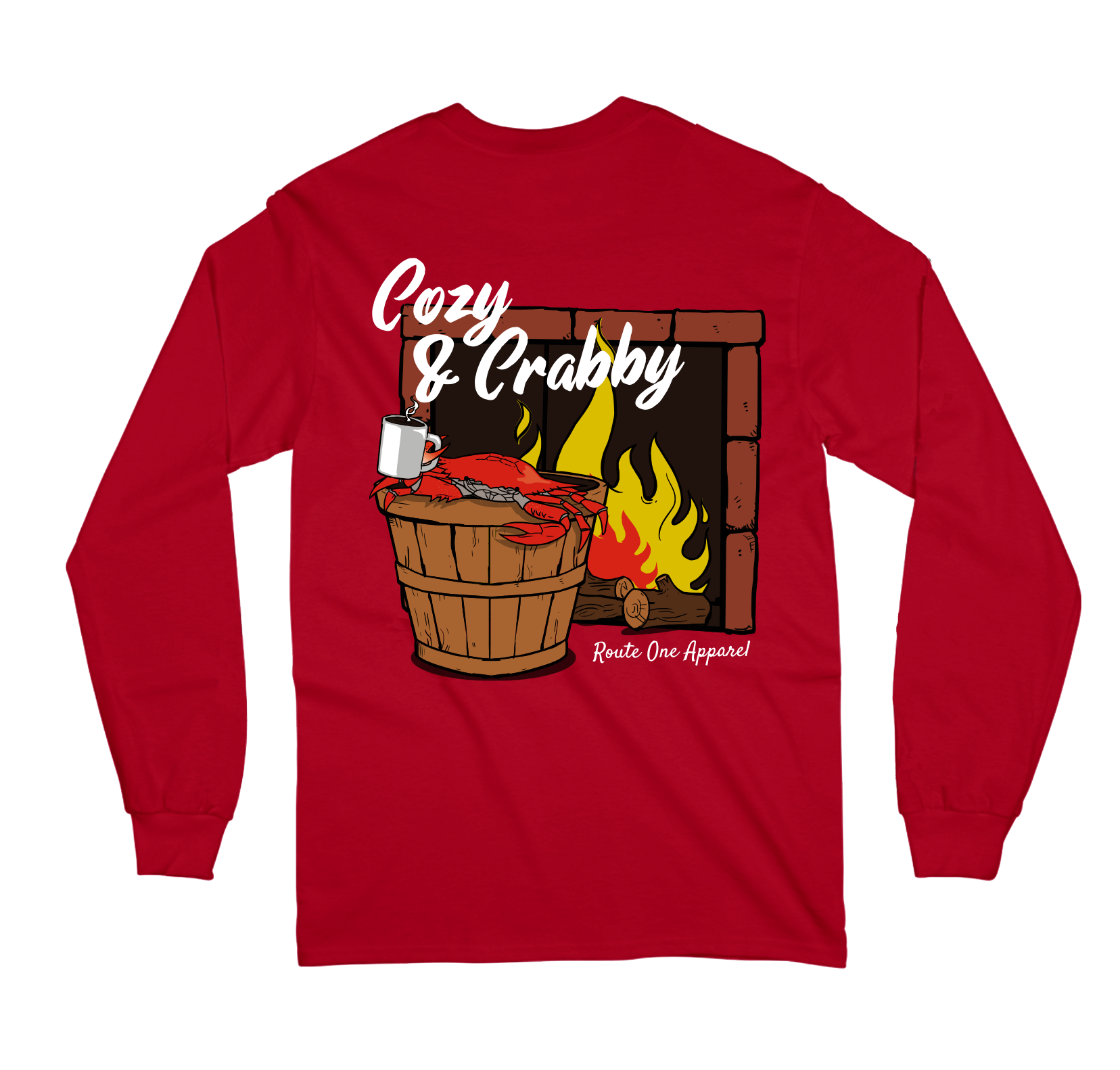 Cozy & Crabby (Red) / Long Sleeve Shirt - Route One Apparel