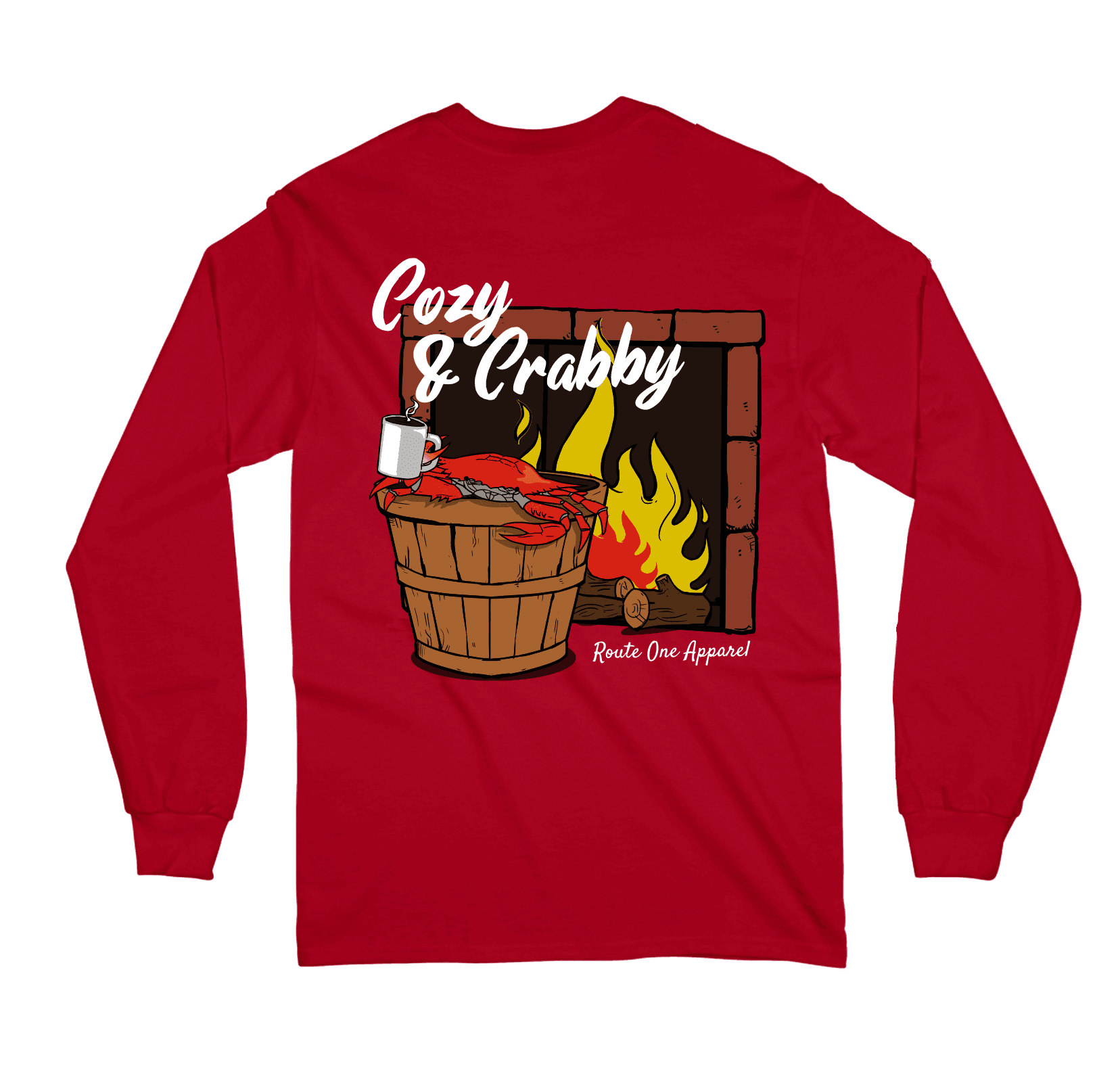 Route One Apparel Cozy & Crabby (Red) / Long Sleeve Shirt Red