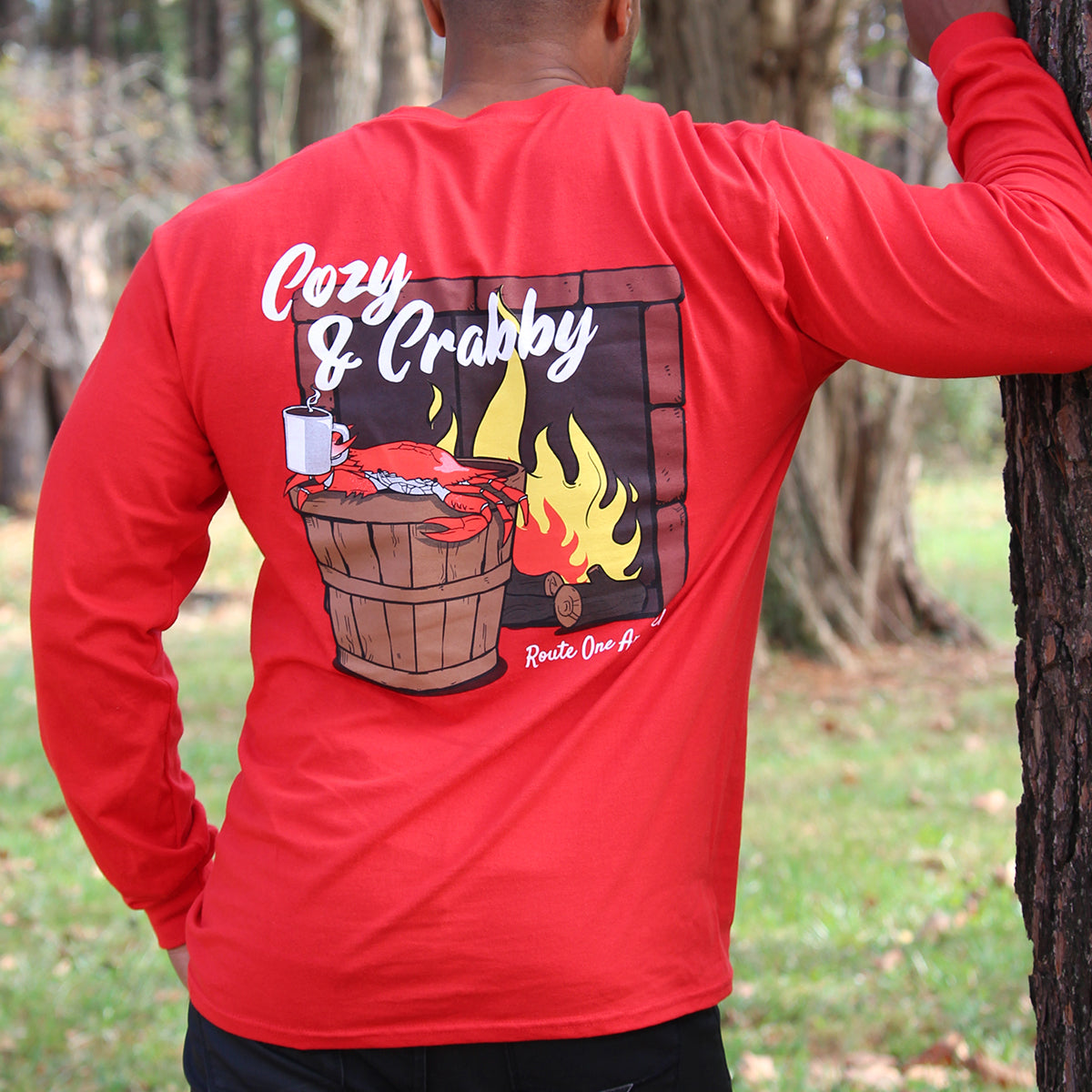 Cozy & Crabby (Red) / Long Sleeve Shirt - Route One Apparel