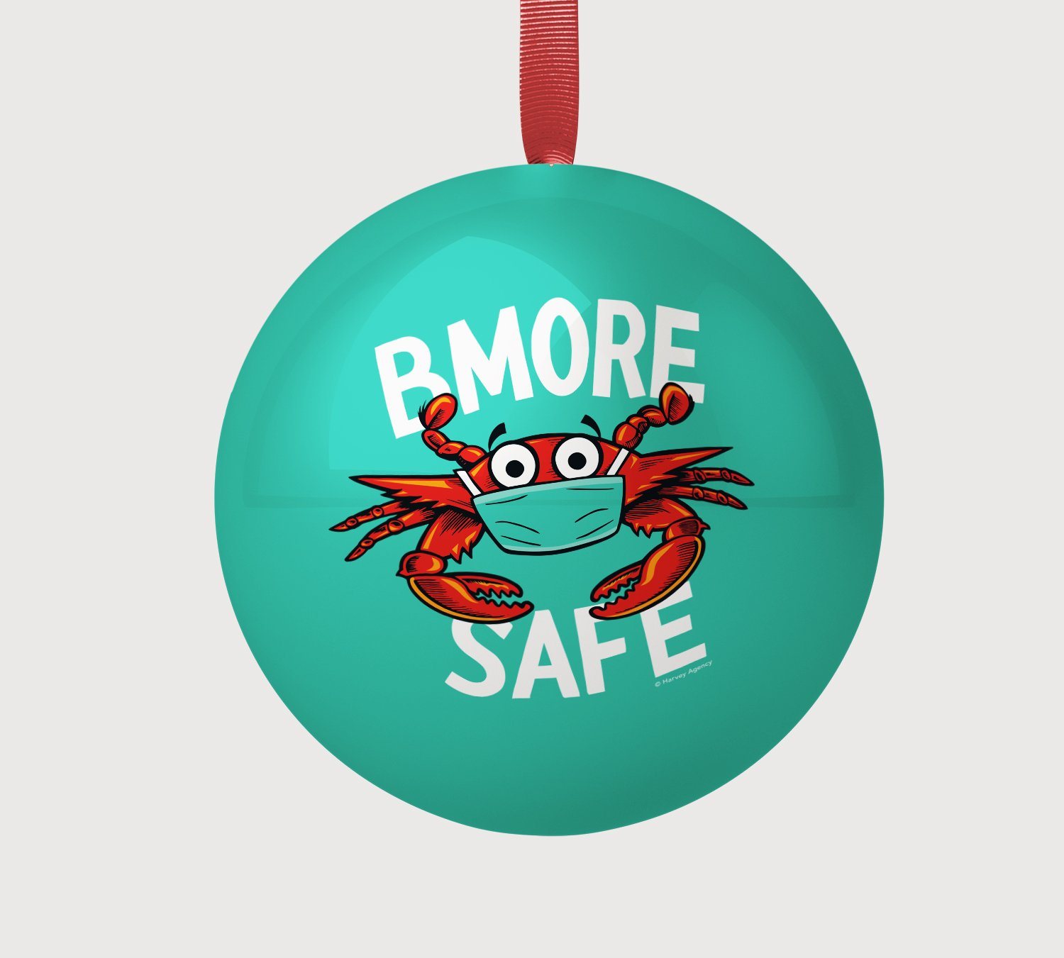 Crab BMORE Safe (Teal) / Tin Ball Ornament - Route One Apparel