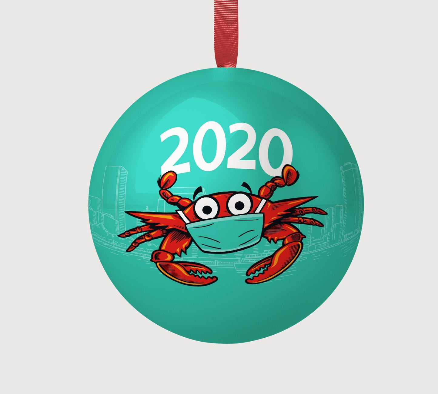 Crab BMORE Safe (Teal) / Tin Ball Ornament - Route One Apparel