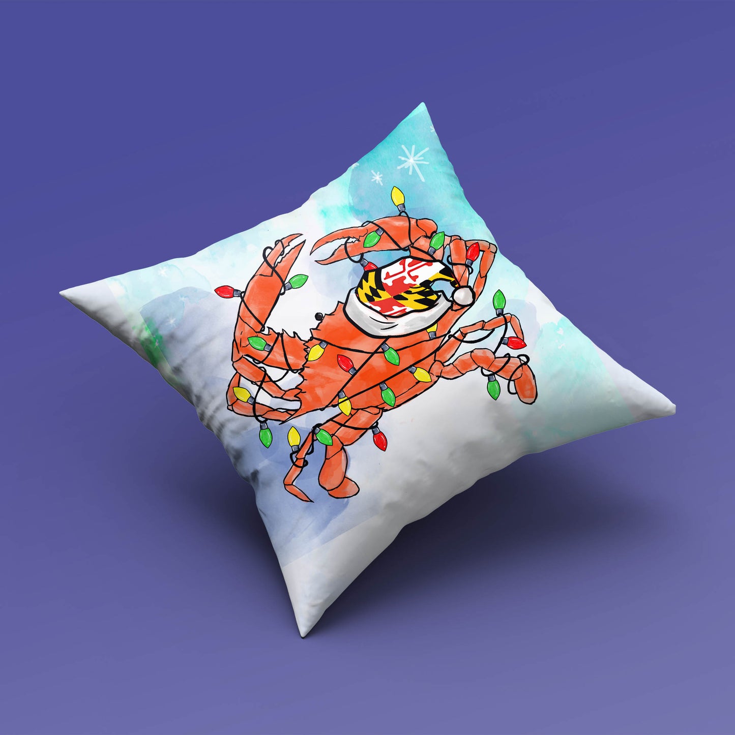 Christmas Crab Lights with Maryland Santa Hat / Throw Pillow - Route One Apparel