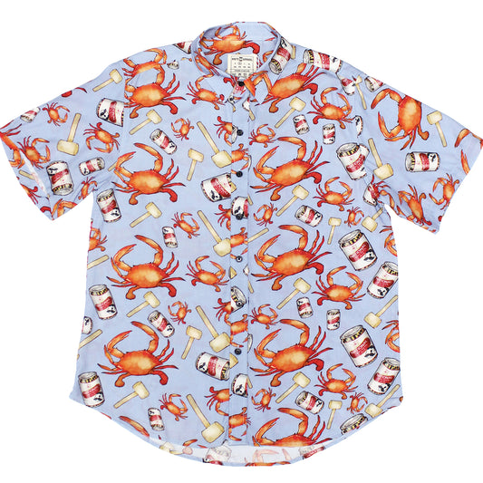 Crab, Mallet & Natty Boh (Light Blue) / Hawaiian Shirt - Route One Apparel