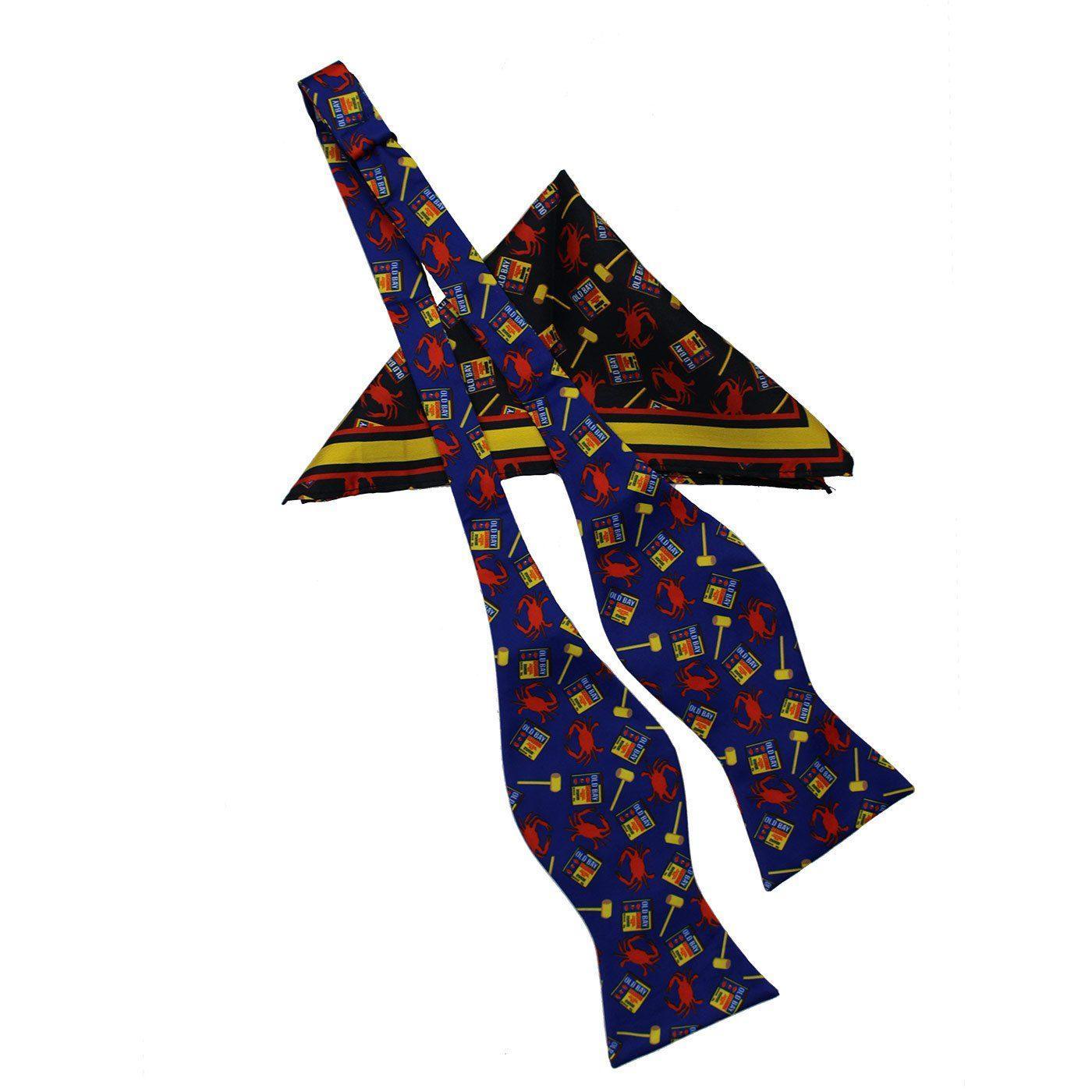 Crab, Mallet & Old Bay (Royal) / Self-Tie Bowtie + Pocket Square *BUNDLE* - Route One Apparel