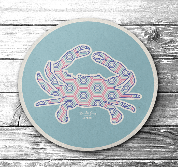 Hexagon Crab (Pastel Turquoise) / Cork Coaster - Route One Apparel