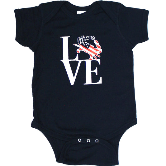 American Crabby Love (Navy Blue) / Baby Onesie - Route One Apparel