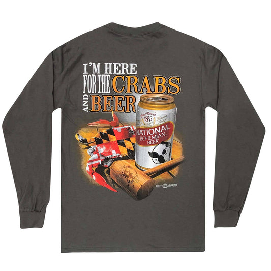 I'm Here for the Crabs & Beer (Charcoal) / Long Sleeve Shirt - Route One Apparel