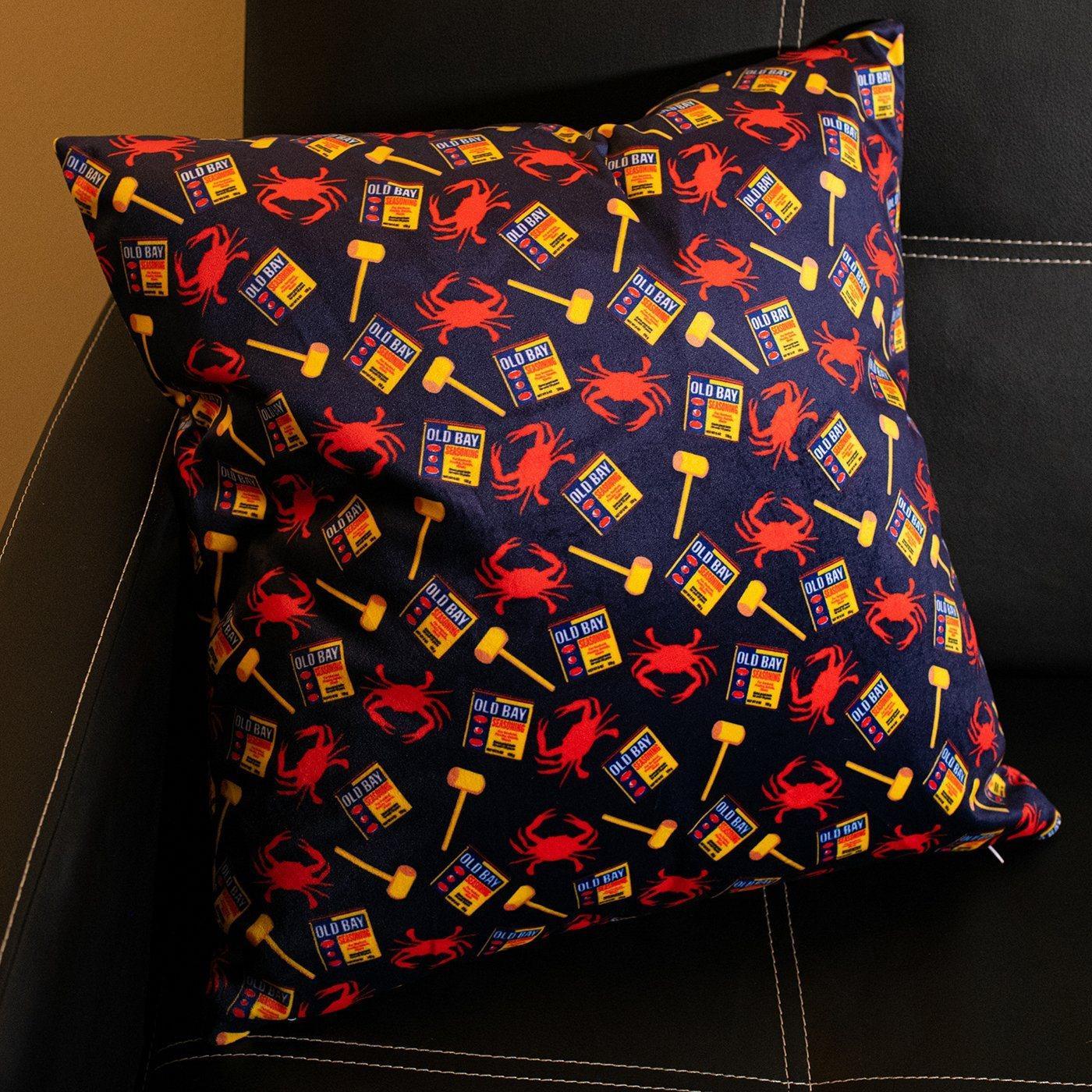 Crab, Mallet & Old Bay (Royal) / Throw Pillow - Route One Apparel