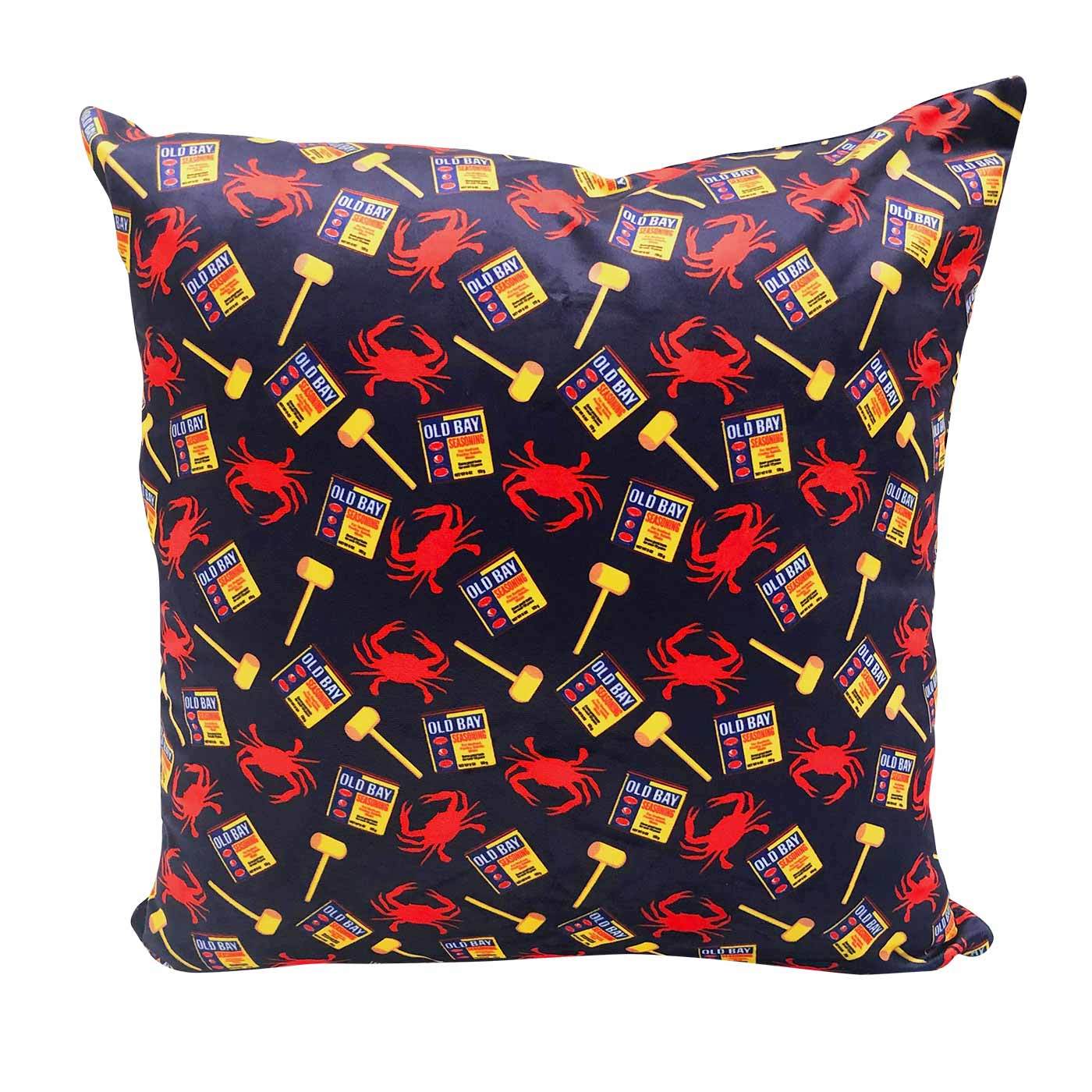 Crab, Mallet & Old Bay (Royal) / Throw Pillow - Route One Apparel
