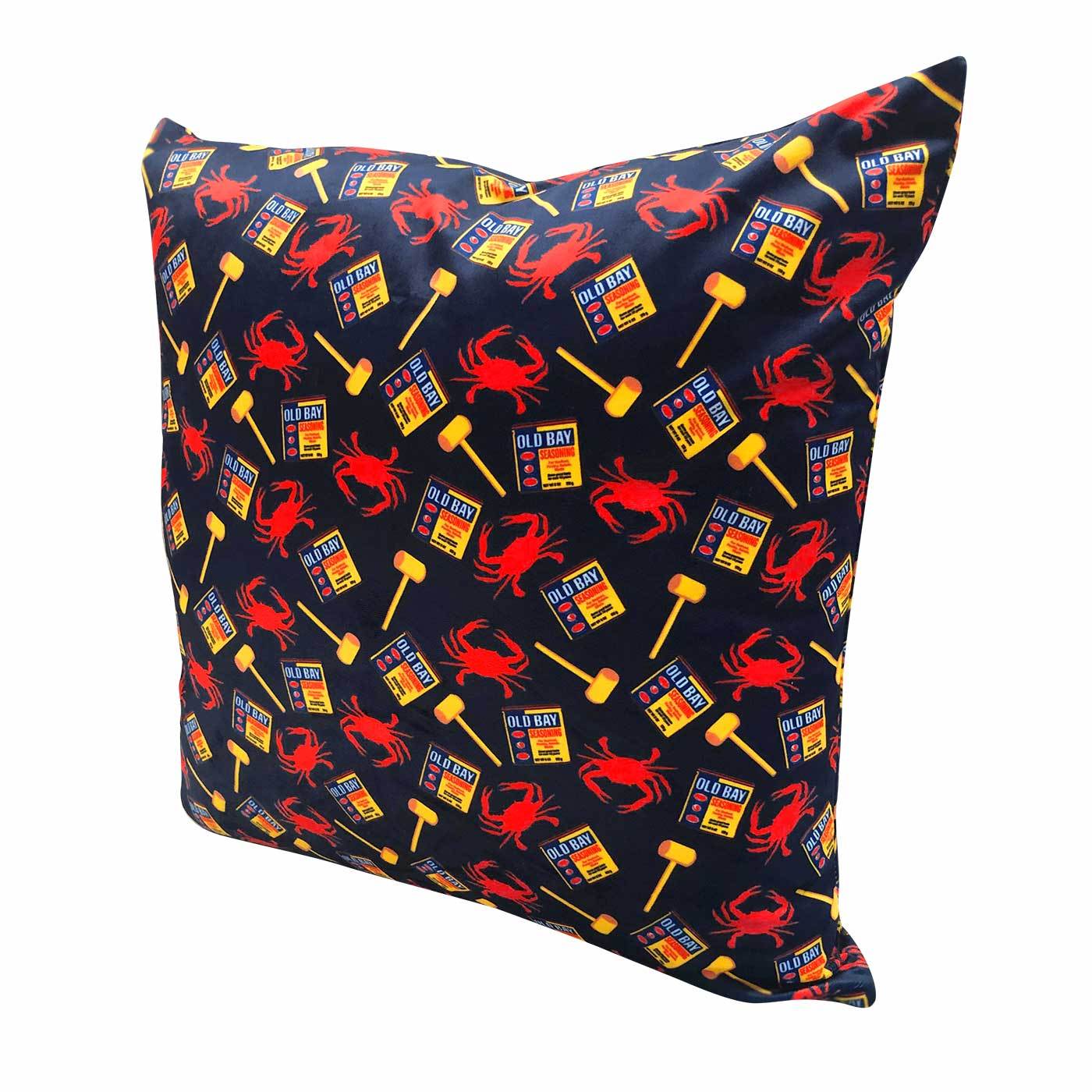Crab, Mallet & Old Bay (Royal) / Throw Pillow - Route One Apparel