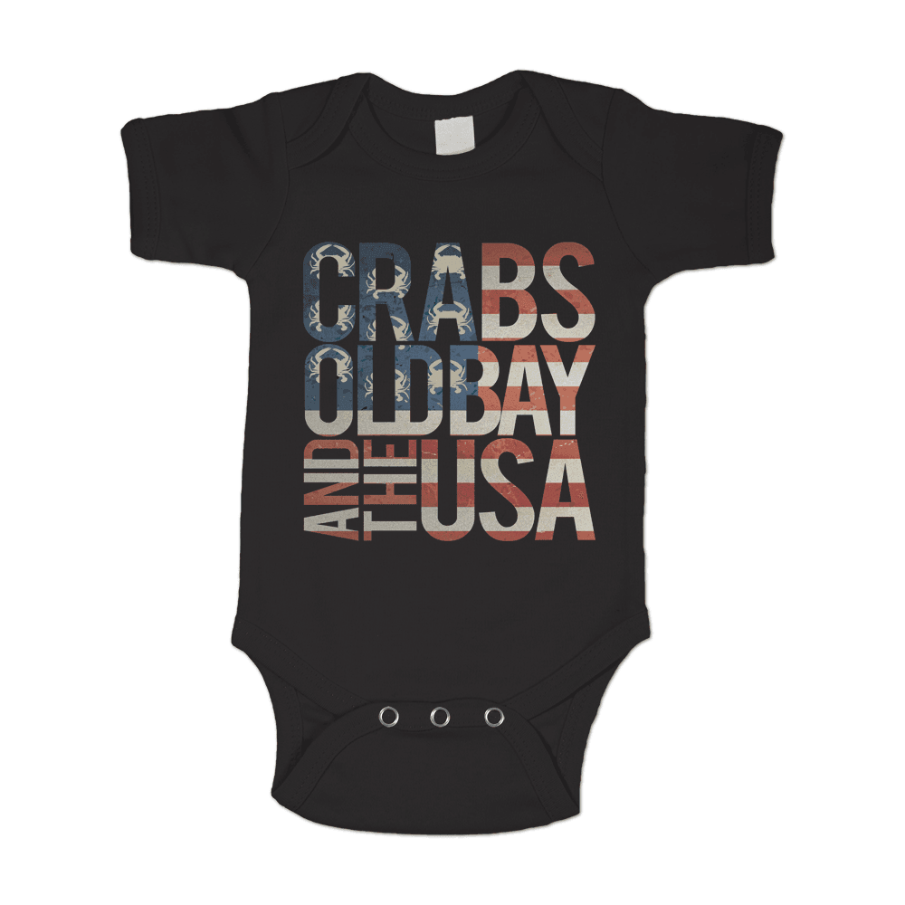 Crabs, Old Bay, & The USA (Black) / Baby Onesie - Route One Apparel