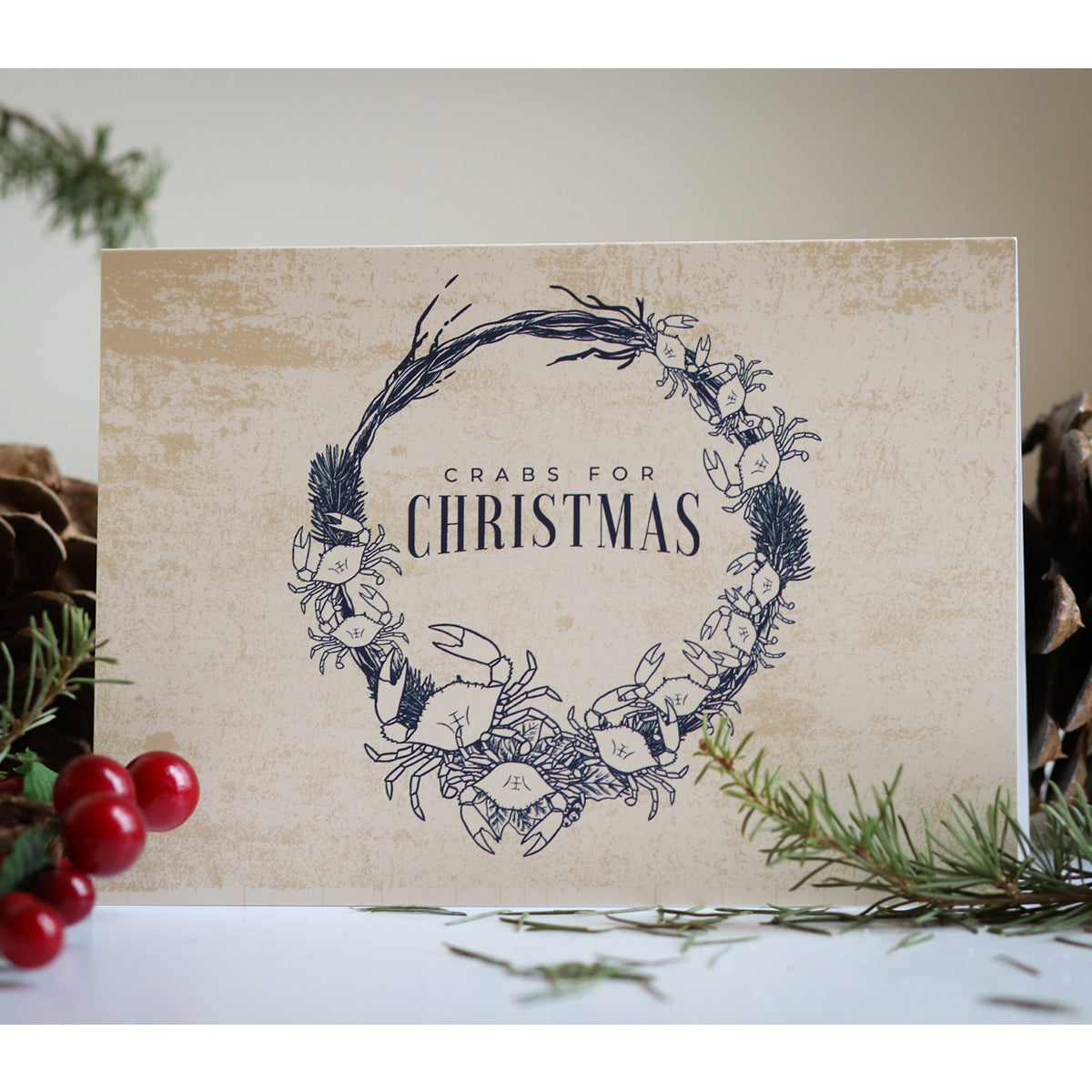 Crabs for Christmas (Natural) / 8-Pack Christmas Cards - Route One Apparel