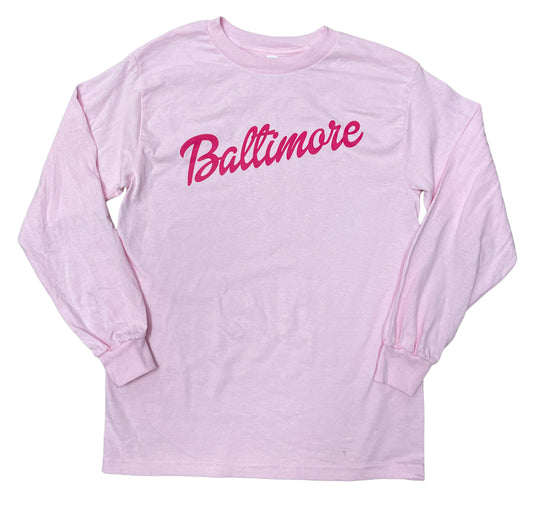 Baltimore Barbie Font (Pink) / Long Sleeve Shirt - Route One Apparel