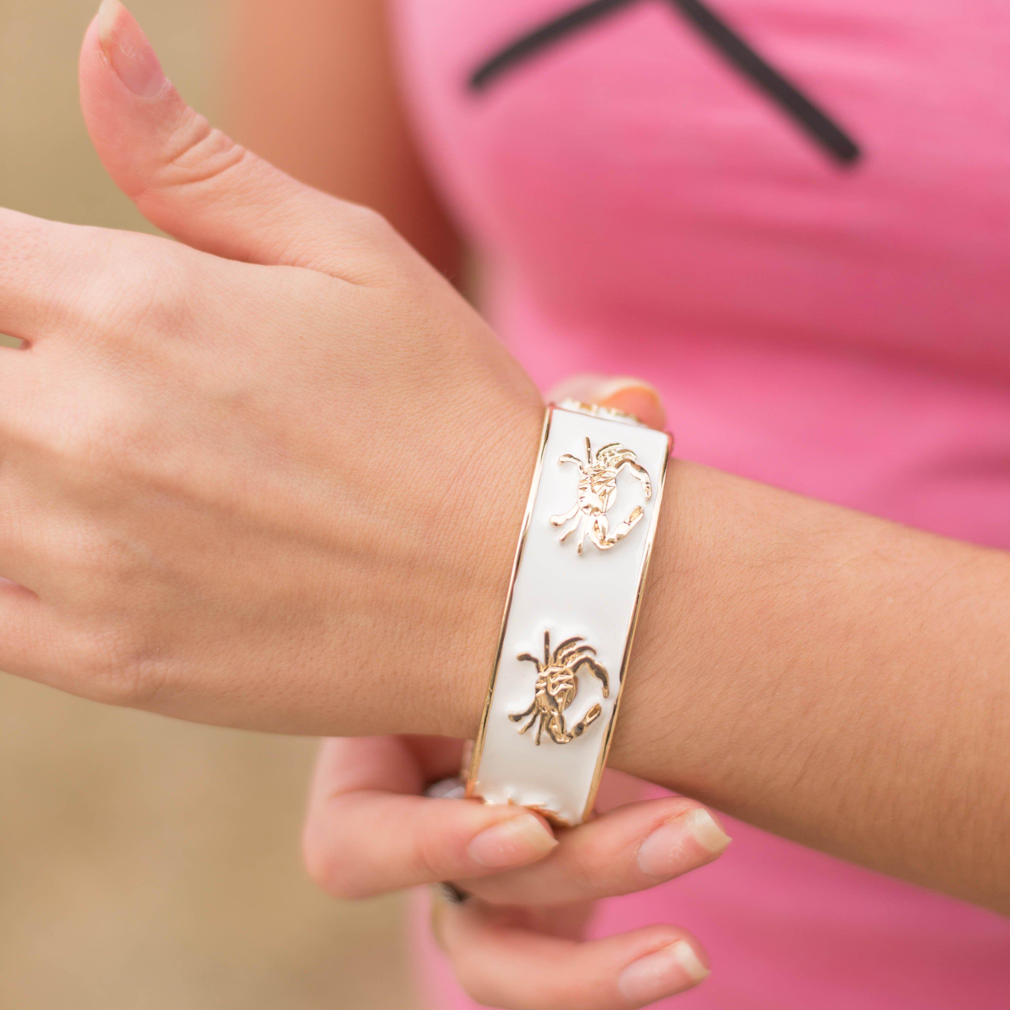 Crab Bracelet (White/Gold) / Enamel Bangle Bracelet - Route One Apparel