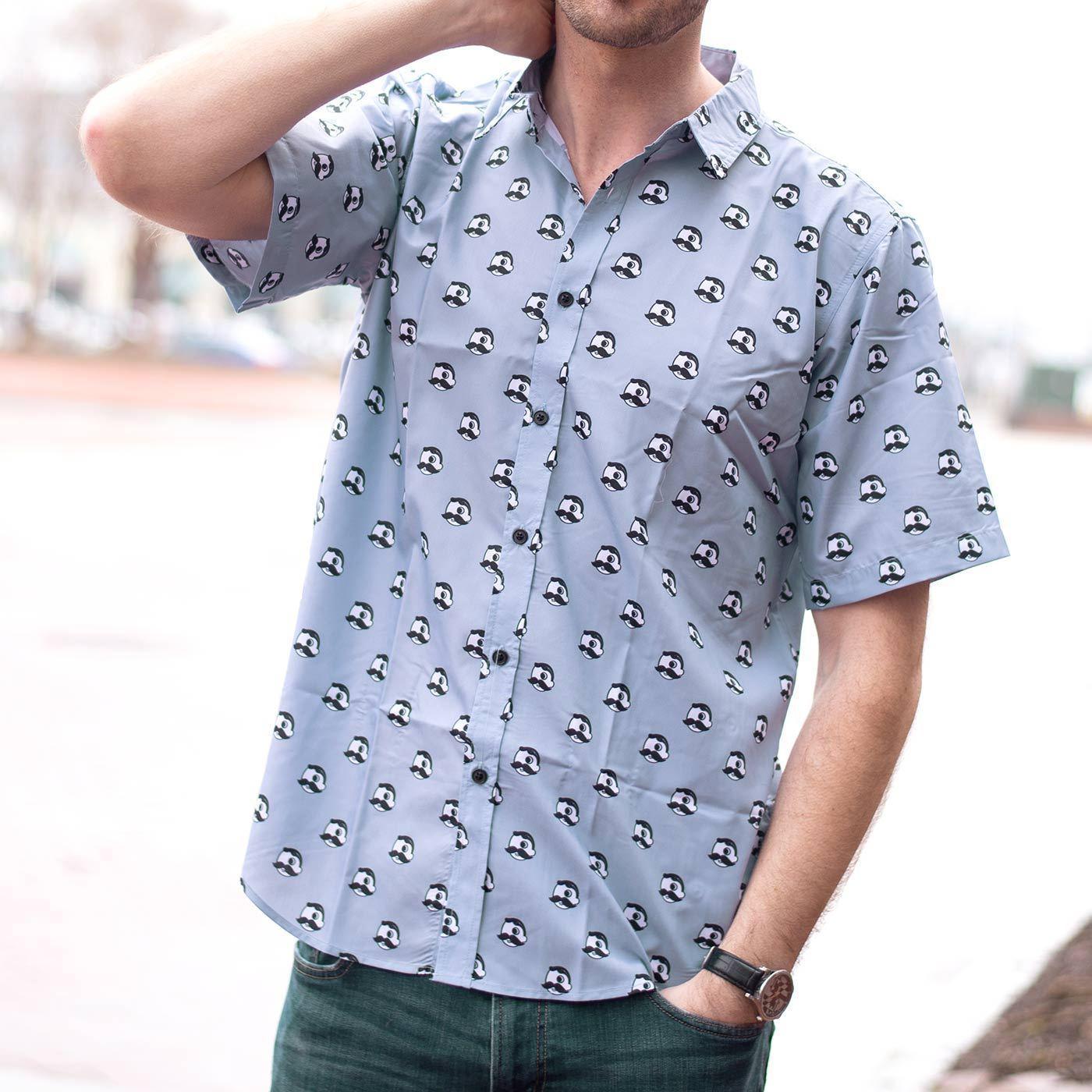 Natty Boh Logo Pattern (Ash Grey) / Hawaiian Shirt - Route One Apparel