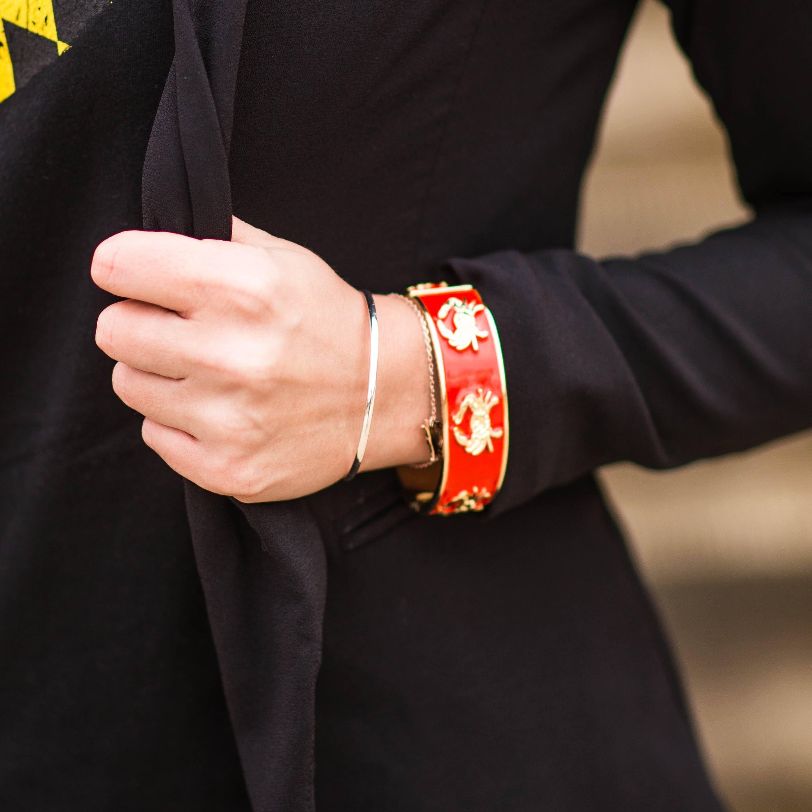 Crab Bracelet (Red/Gold) / Enamel Bangle Bracelet - Route One Apparel
