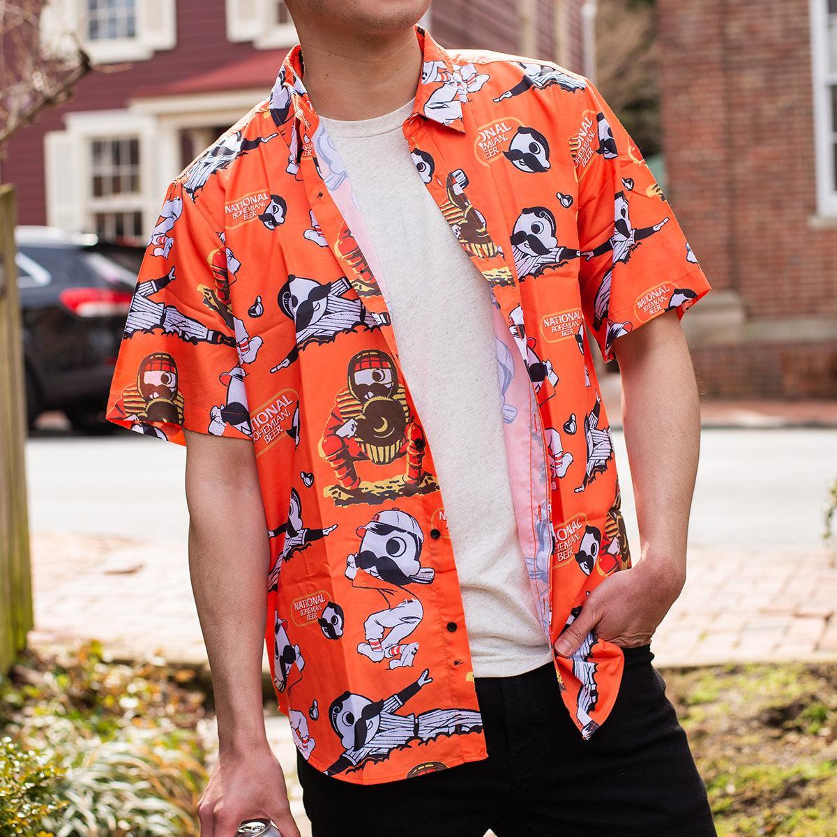 Natty Boh Baseball Players (Orange) / Hawaiian Shirt - Route One Apparel