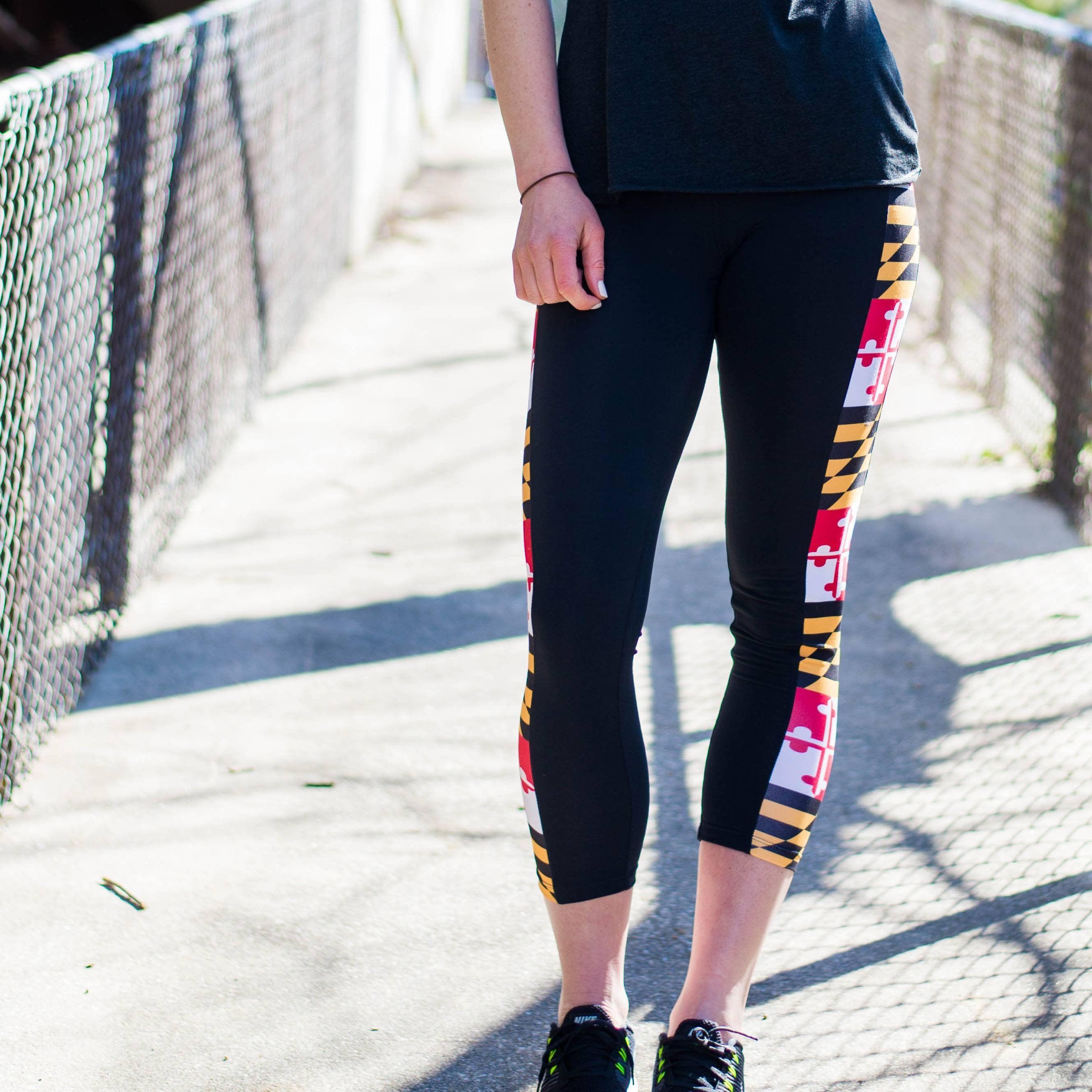 Maryland Flag Sides (Black) / Yoga Leggings - Route One Apparel