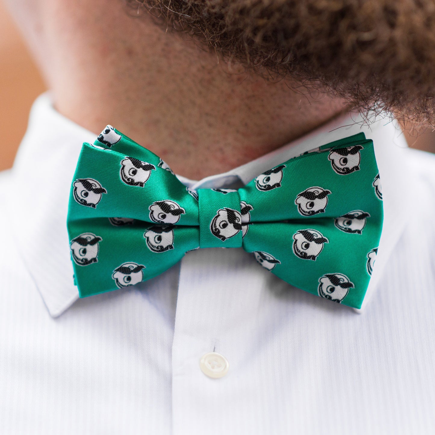 Embroidered Natty Boh Logo Pattern (Green) / Pre-Tied Bowtie - Route One Apparel