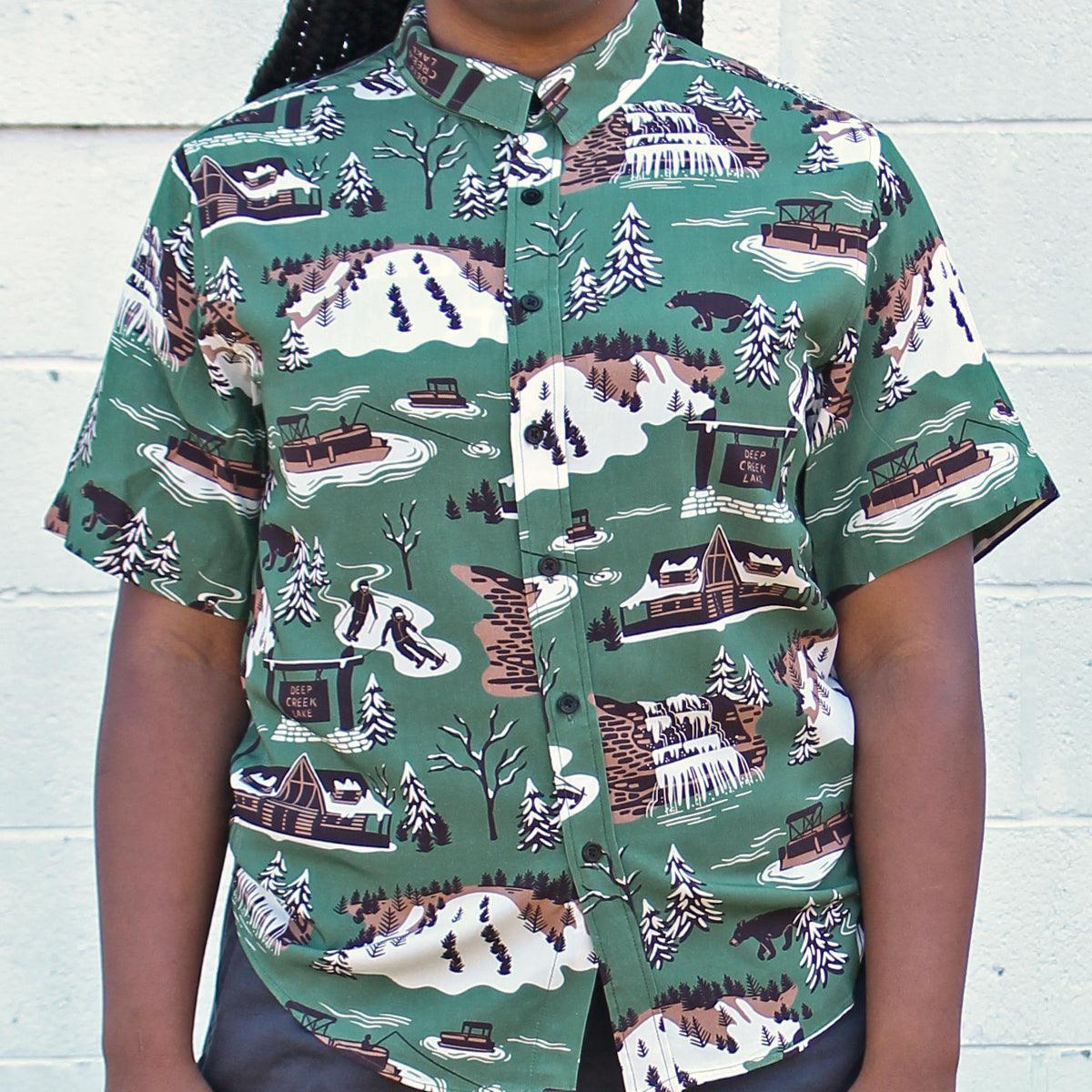 Deep Creek Adventure (Green) / Hawaiian Shirt - Route One Apparel