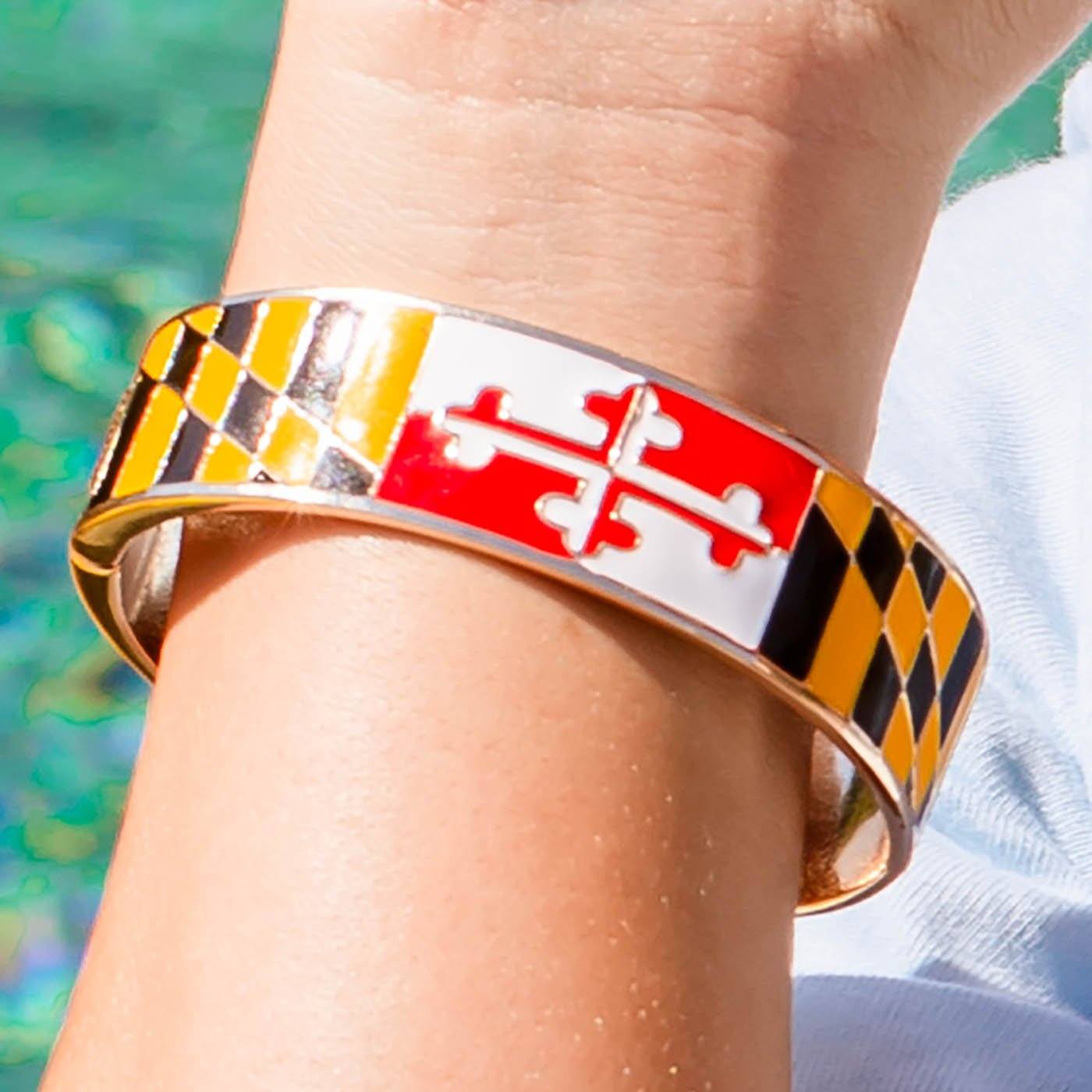 Maryland Flag Bracelet (Gold) / Enamel Bangle Bracelet - Route One Apparel