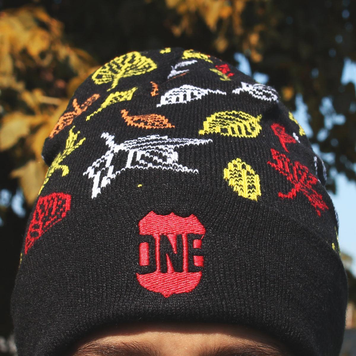 Fall Leaves (Black) / Beanie - Route One Apparel