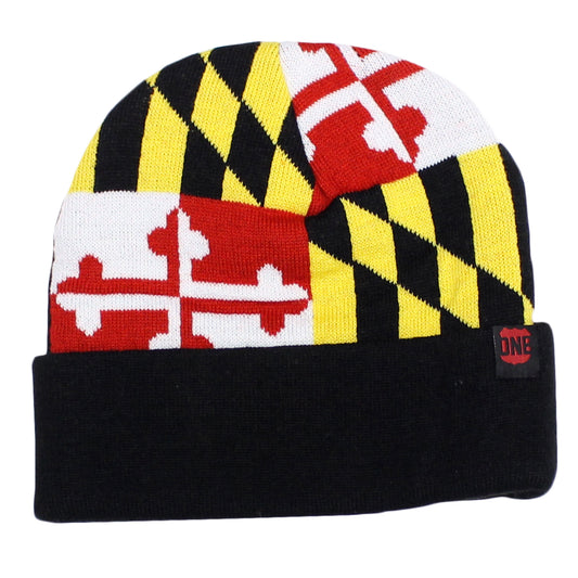 Full Maryland Flag (Black) / Knit Beanie Cap - Route One Apparel